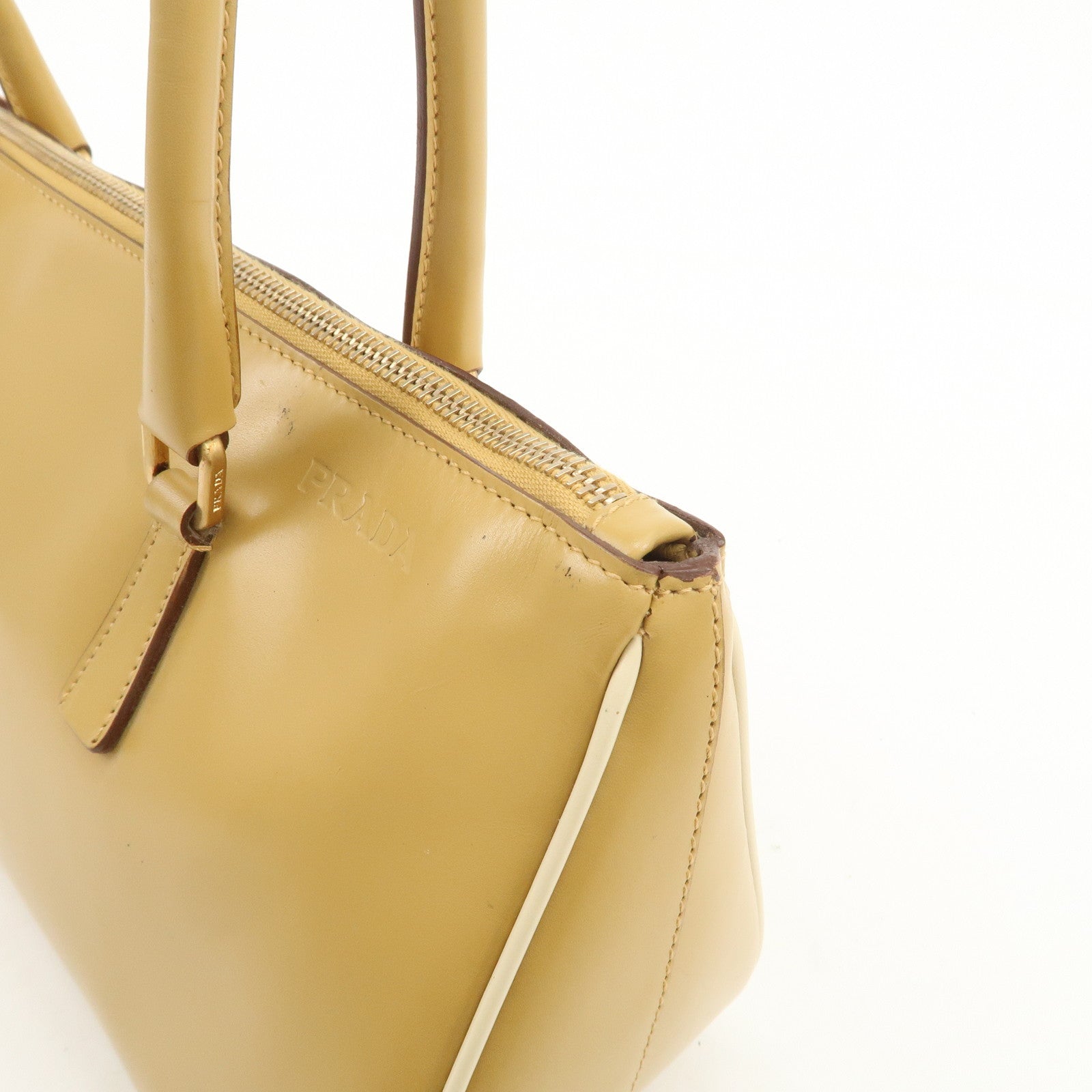 PRADA Leather Shoulder Bag Hand Bag Light Brown