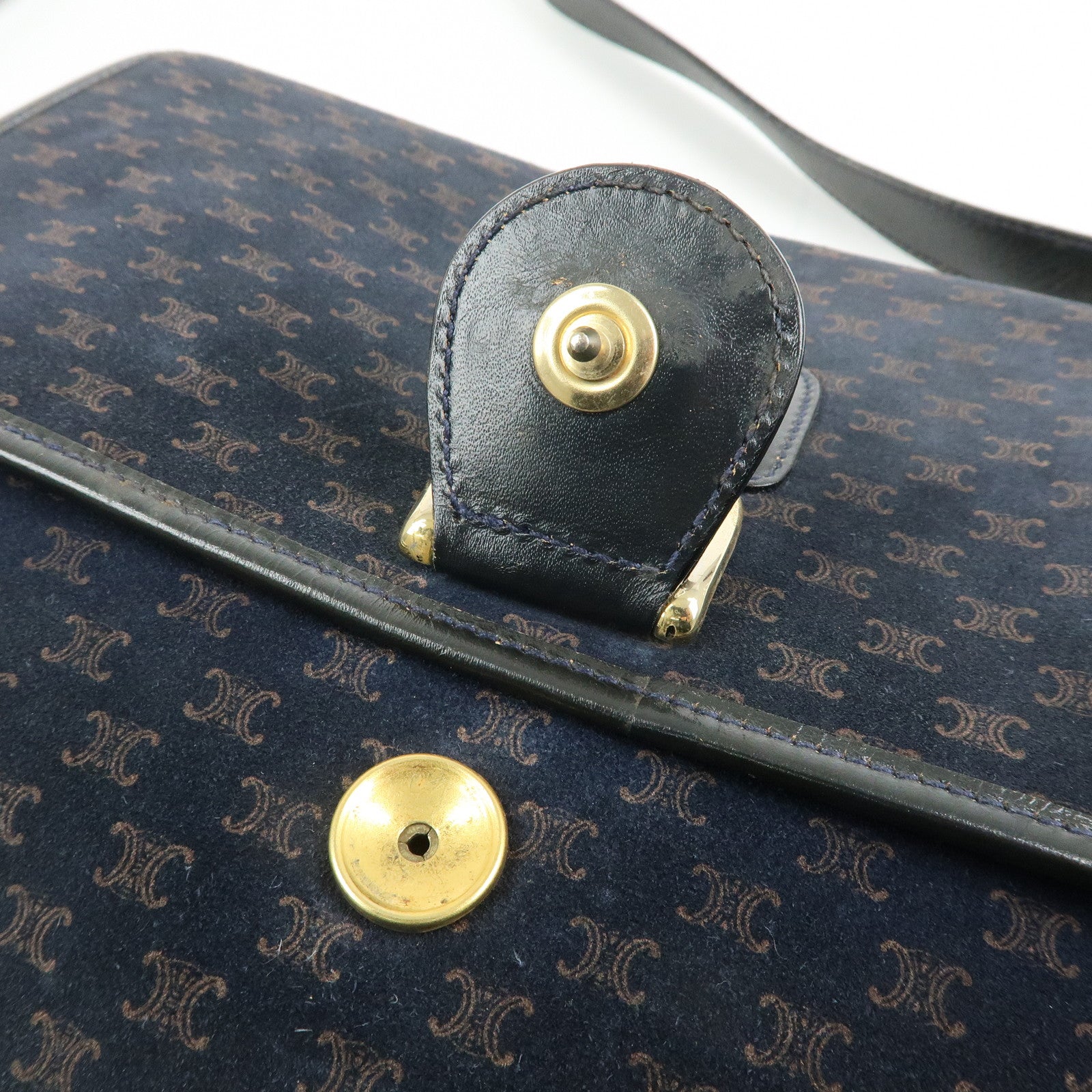 CELINE Macadam Suede Leather Shoulder Hand Bag Bag Navy