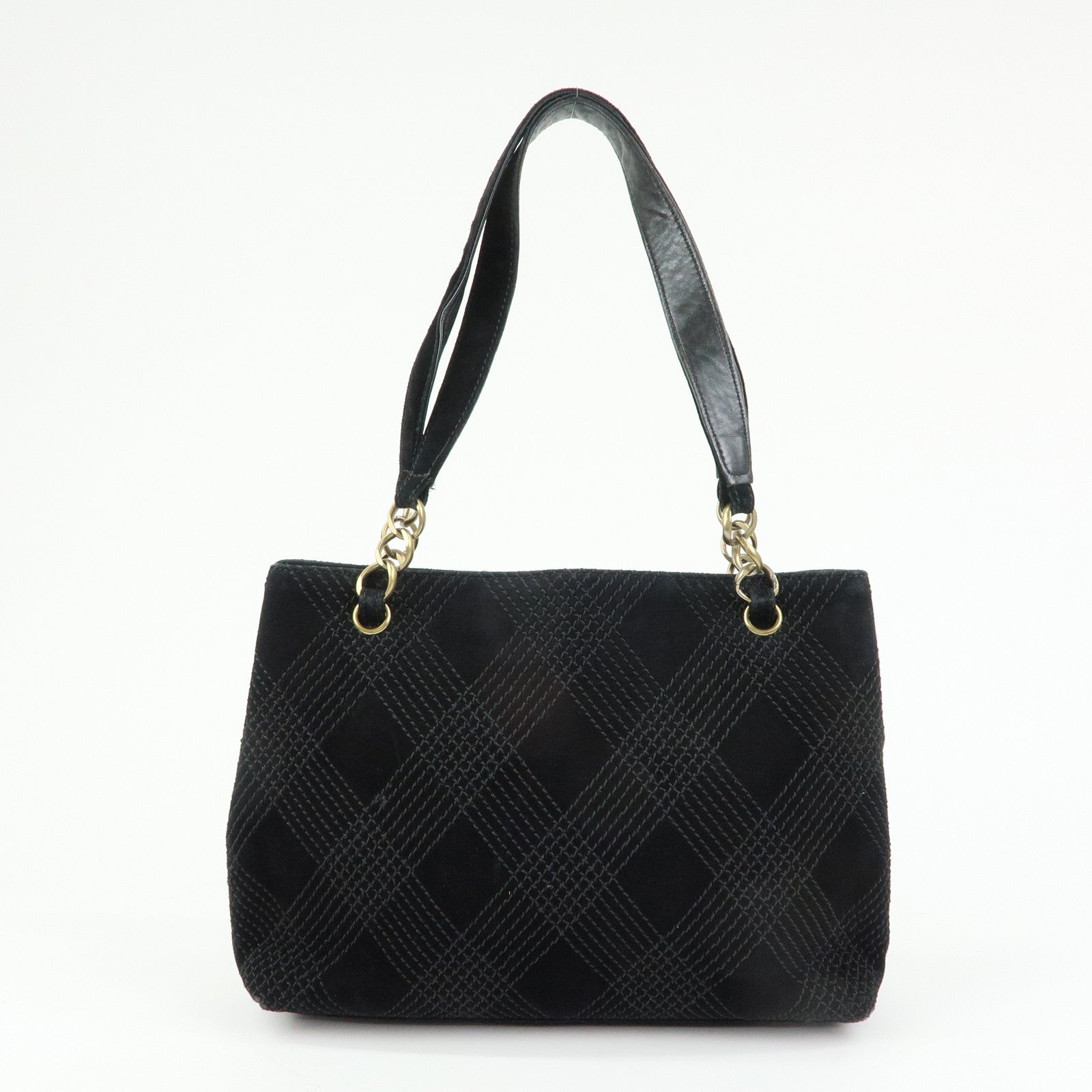 CHANEL COCO Mark Wild Stitch Suede Lamb Skin Tote Bag Black