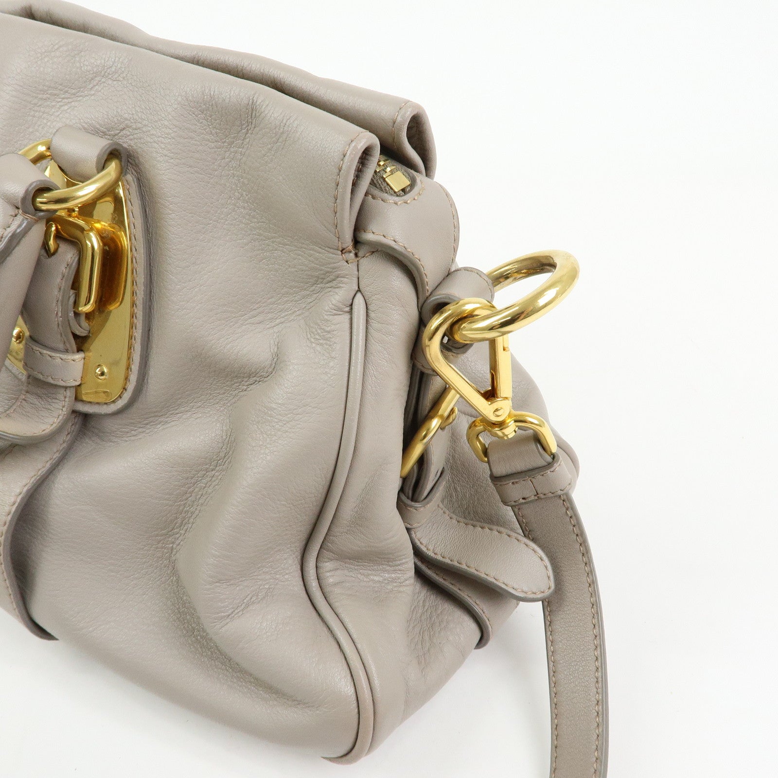 PRADA Logo Leather 2Way Bag Hand Bag Shoulder Bag Greige