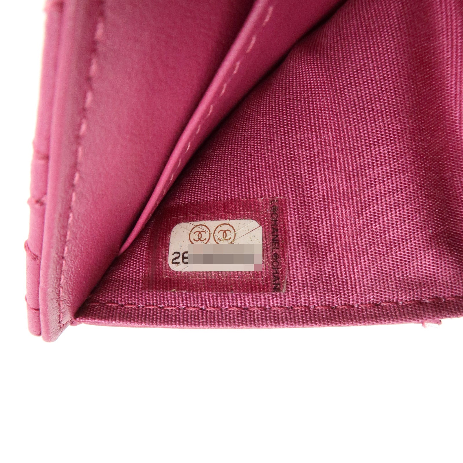 CHANEL COCO Mark Lamb Skin Tri-fold Compact Wallet Pink