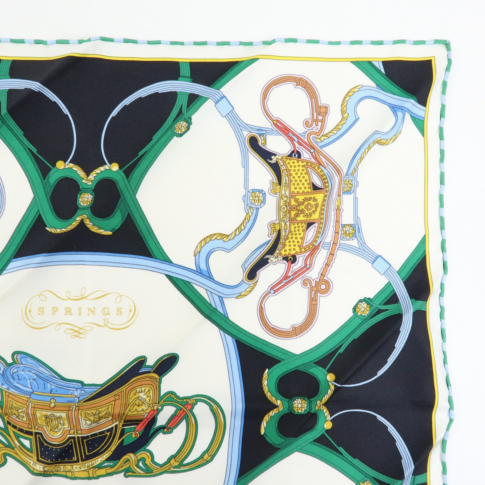HERMES Petit Carre 42 Set of 2 Silk 100% Scarf Light Blue Black