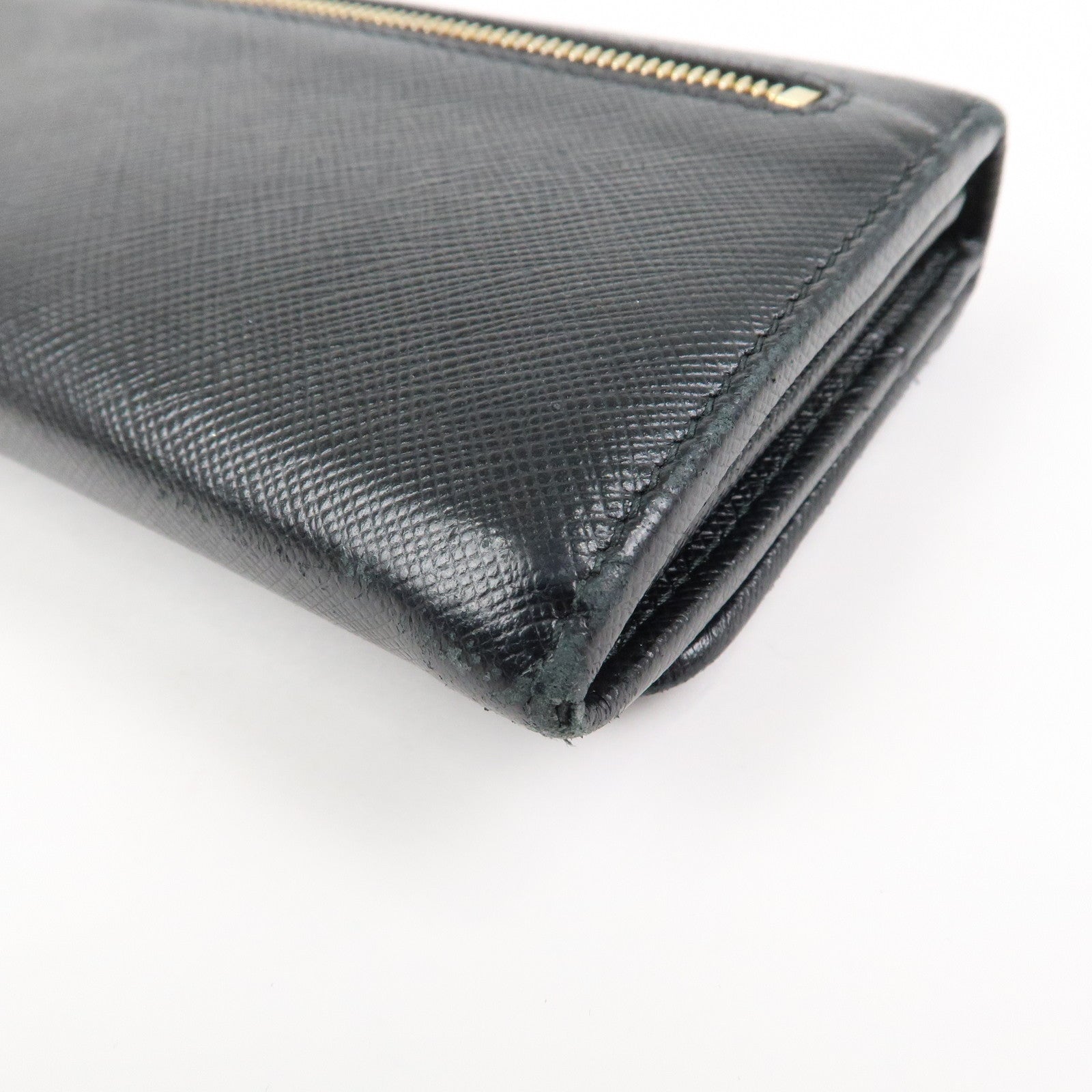 PRADA Logo Saffiano Leather Flap Bi-Fold Long Wallet Black 1MH132