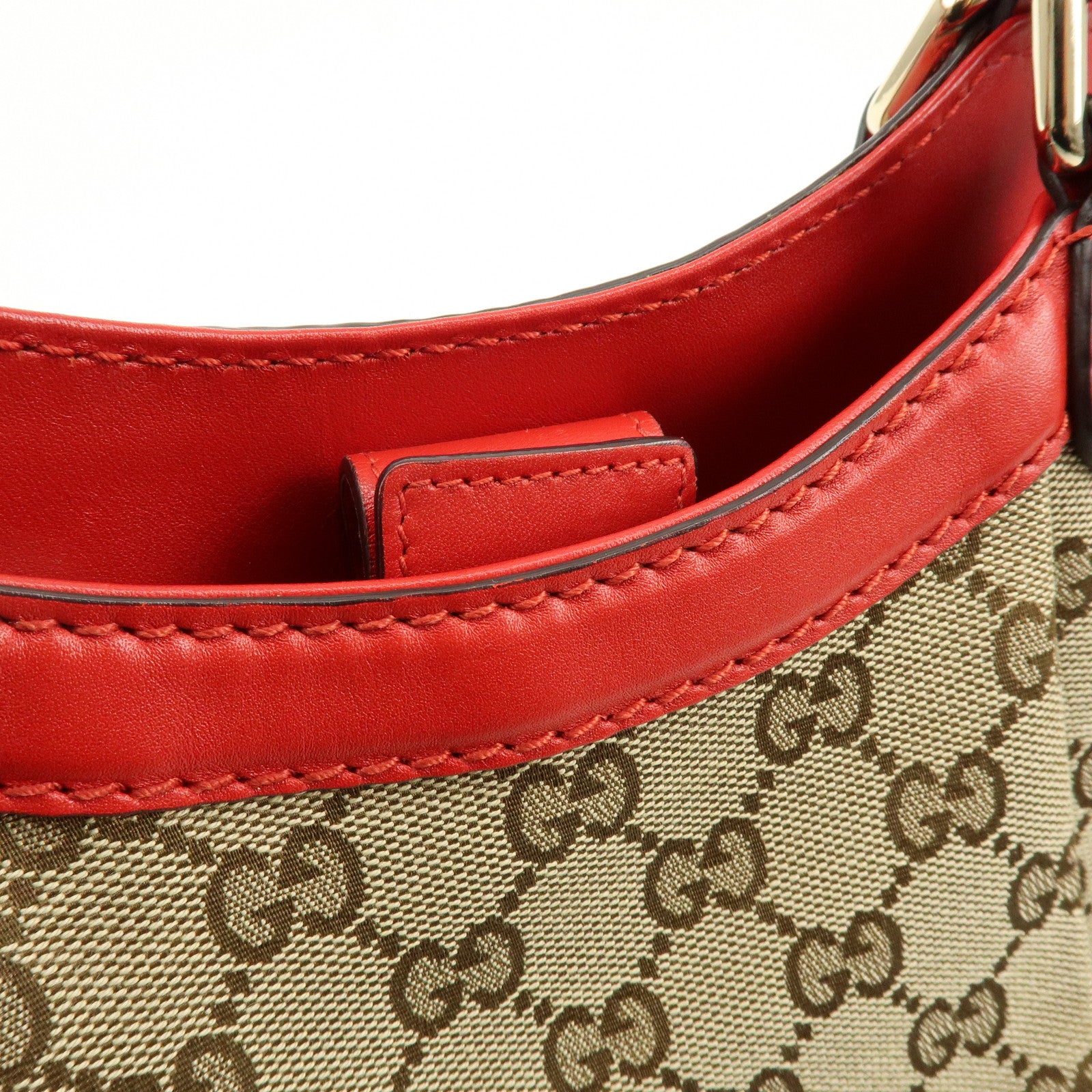 GUCCI Sukey Interlocking G GG Canvas Leather Tote Bag Beige Red
