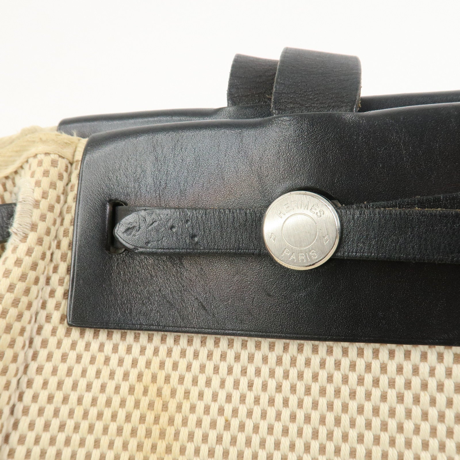 HERMES Herline Cabas PM Toile GM Canvas Leather Hand Bag □H Stamped