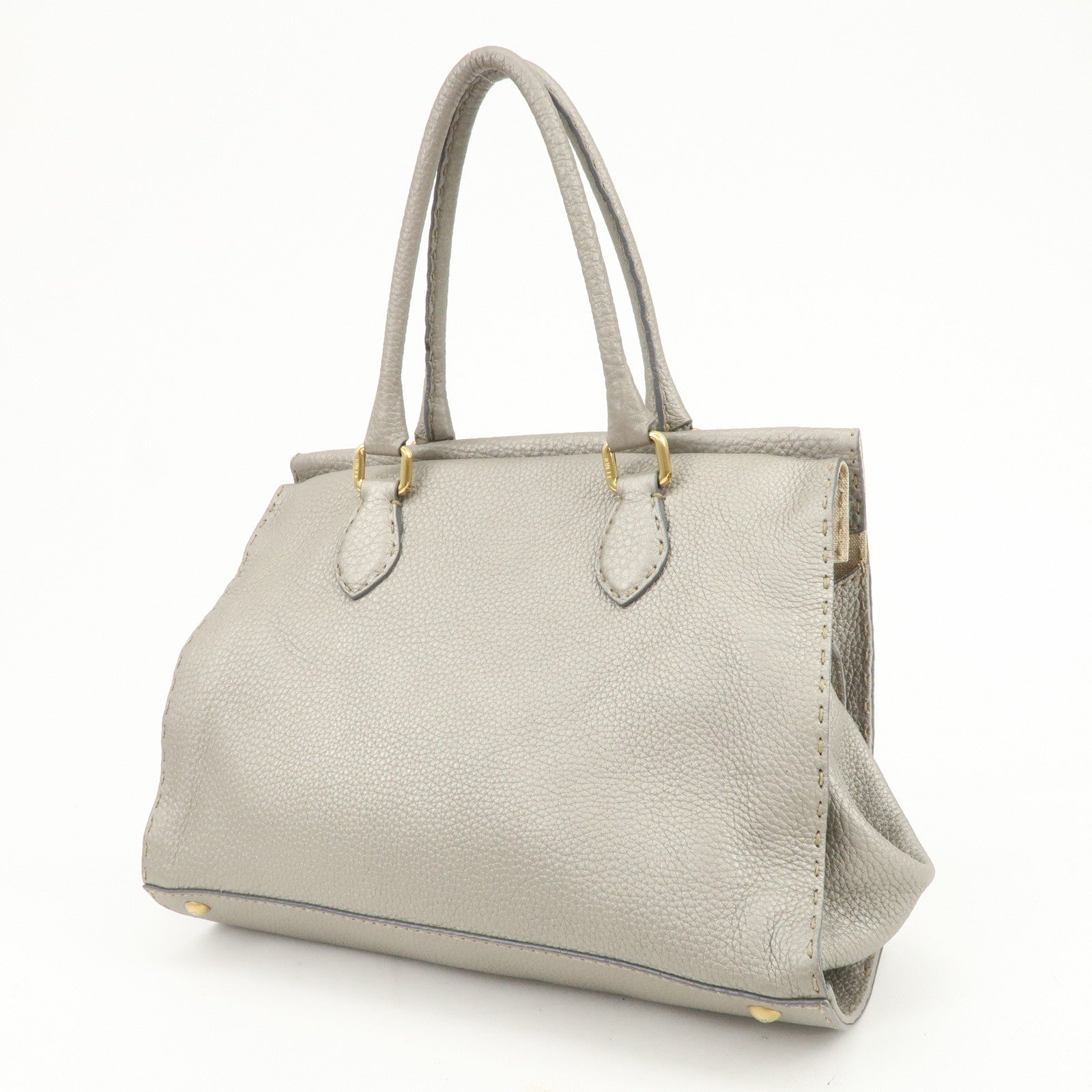 FENDI Seleria Leather Hand Bag Shoulder Bag Metallic Gray 8BN218
