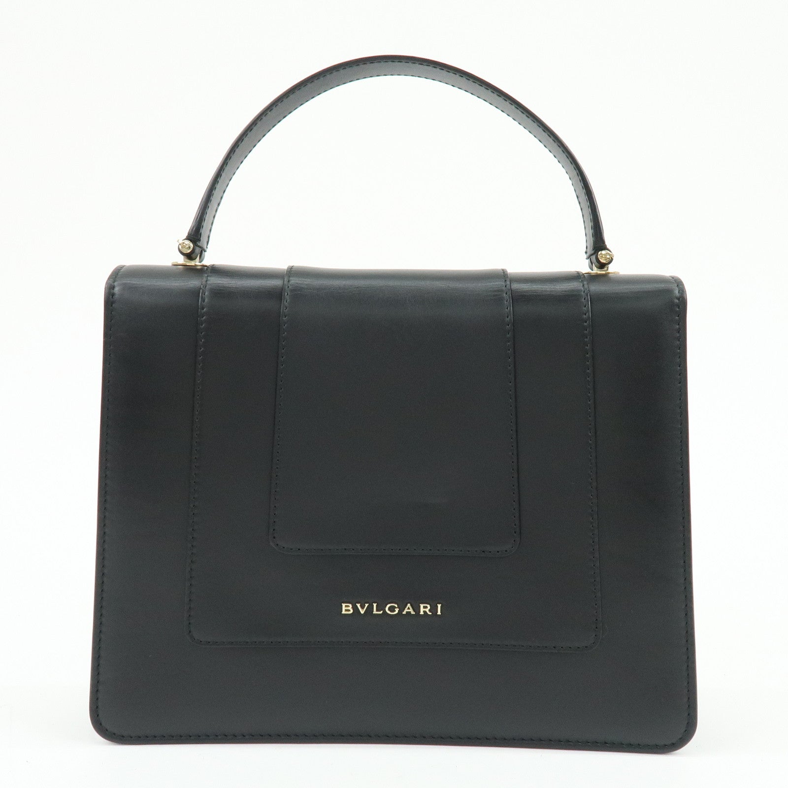 BVLGARI Serpenti Forever Top Handle Calf Leather Hand Bag Black