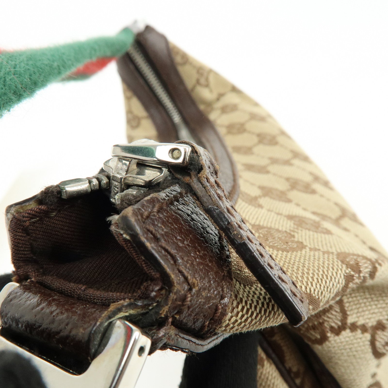 GUCCI Sherry Line GG Canvas Leather Hand Bag Beige Brown 145812