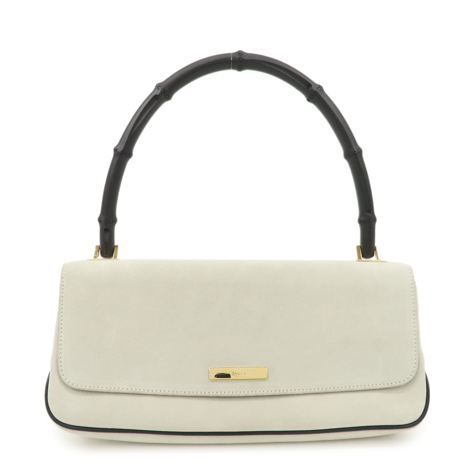 GUCCI Bamboo Suede Shoulder Bag Hand Bag Light Gray 001.4047