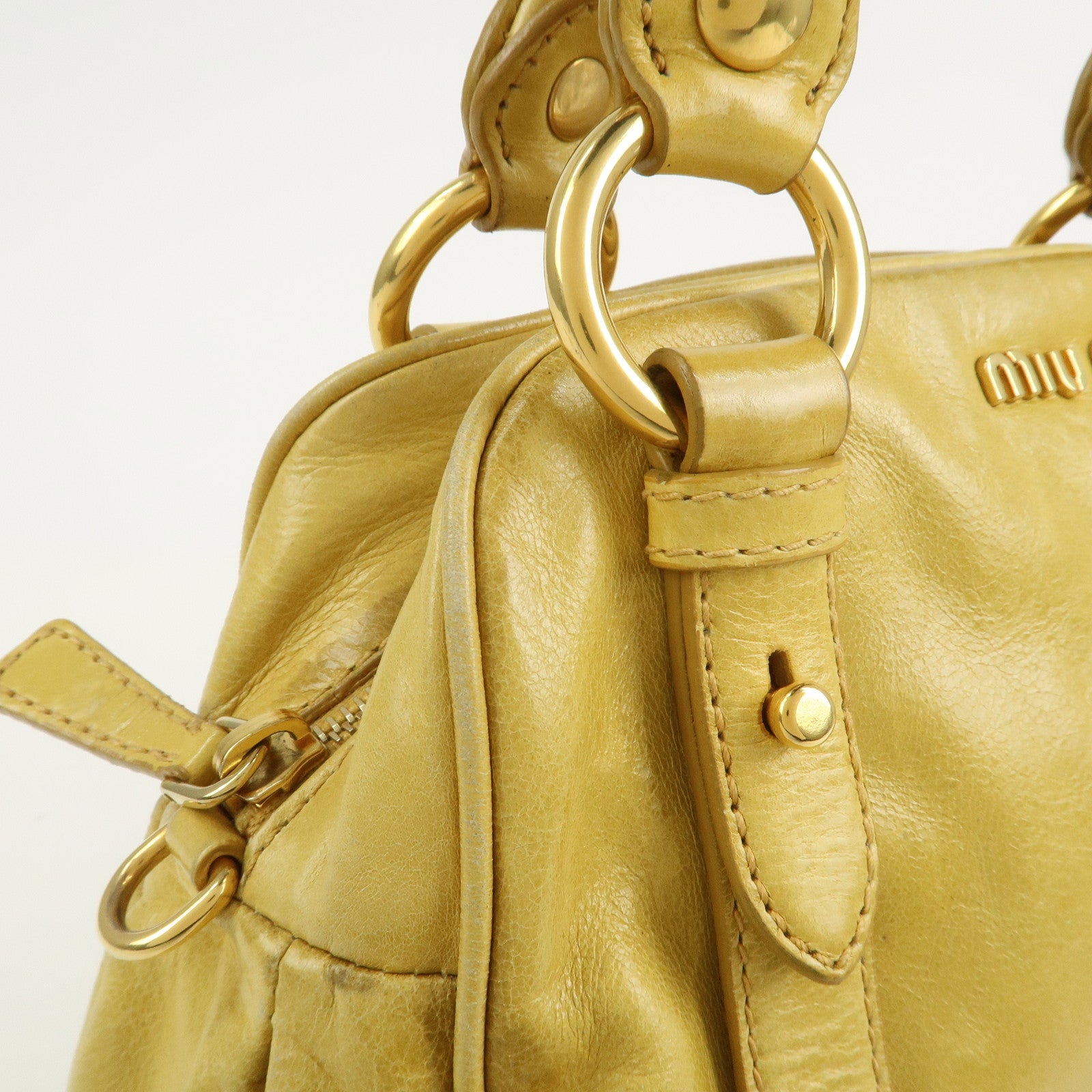 MIU MIU Logo Leather 2Way Bag Hand Bag Yellow