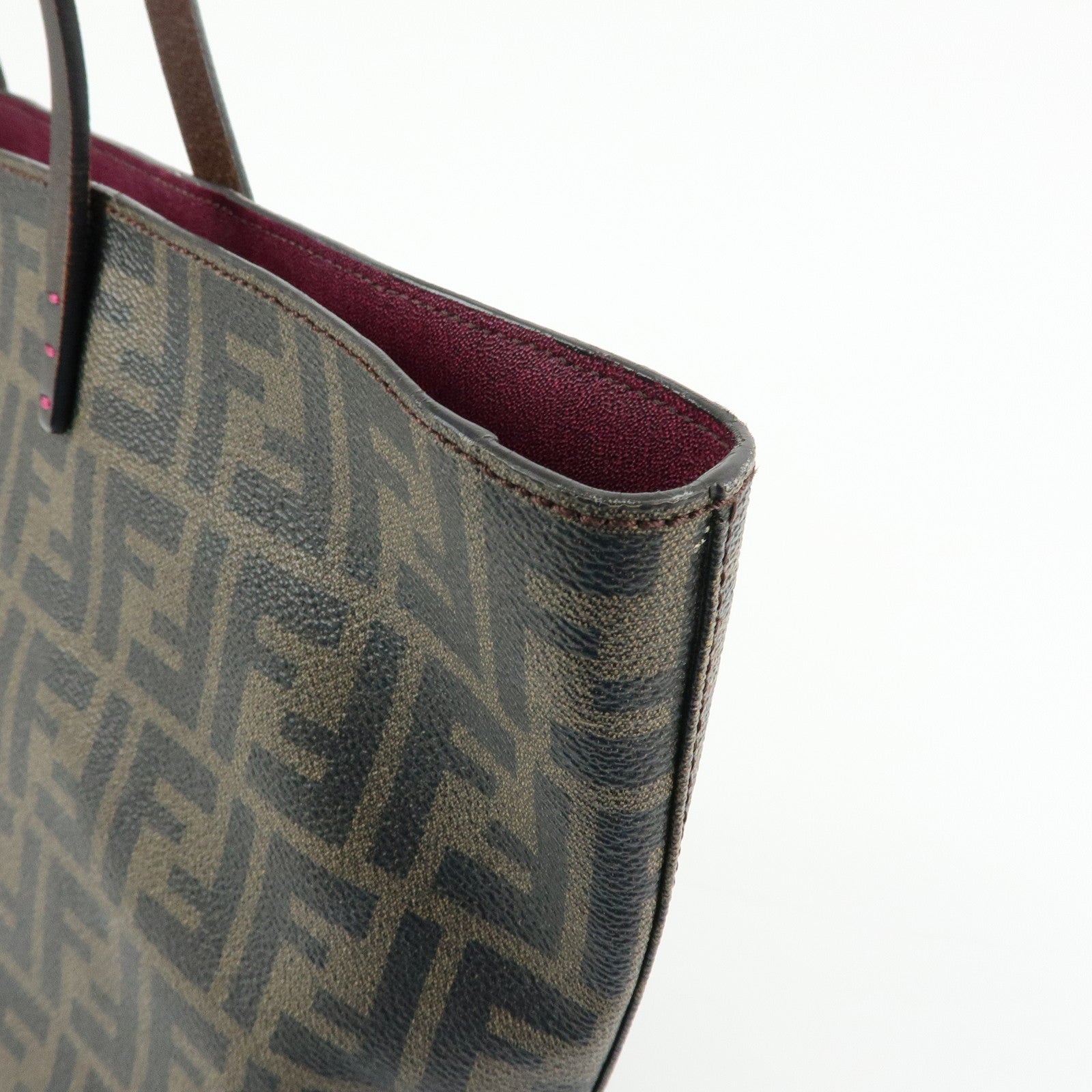 FENDI Zucca PVC Leather Tote Bag Shoulder Bag Brown Black 8BH198