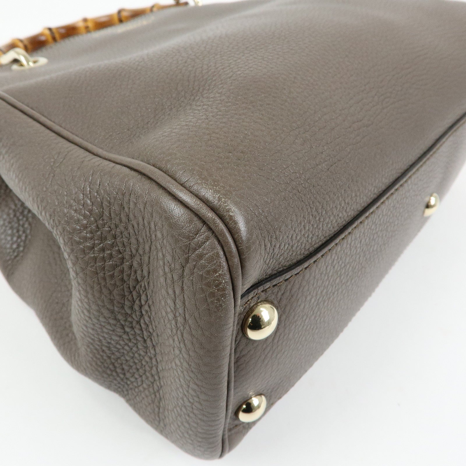 GUCCI Bamboo Leather Shopper Small 2Way Bag Greige 336032