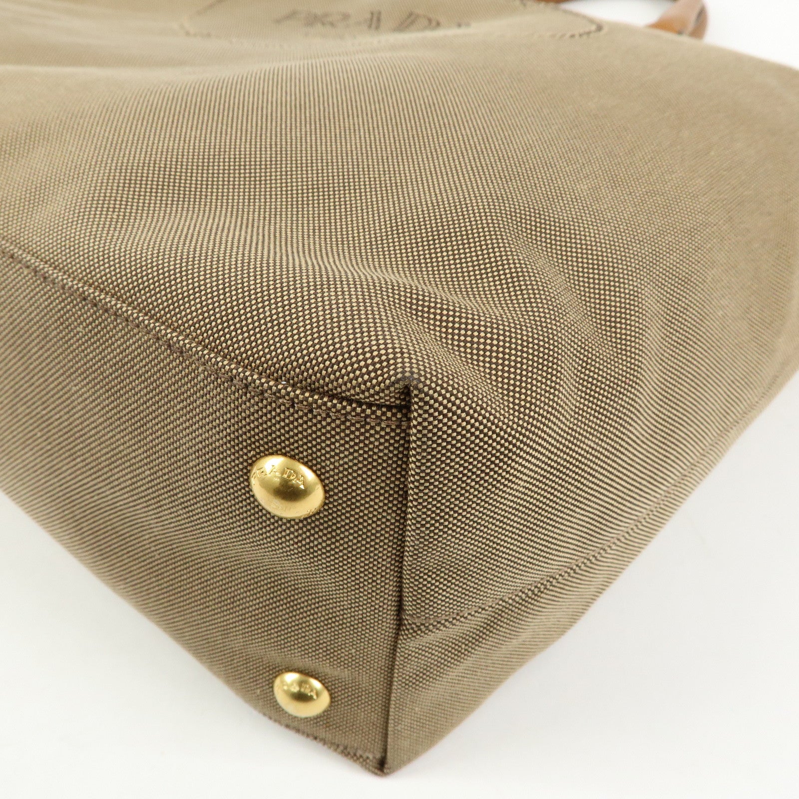 PRADA Triangle Logo Jacquard Leather 2Way Bag Hand Bag Brown