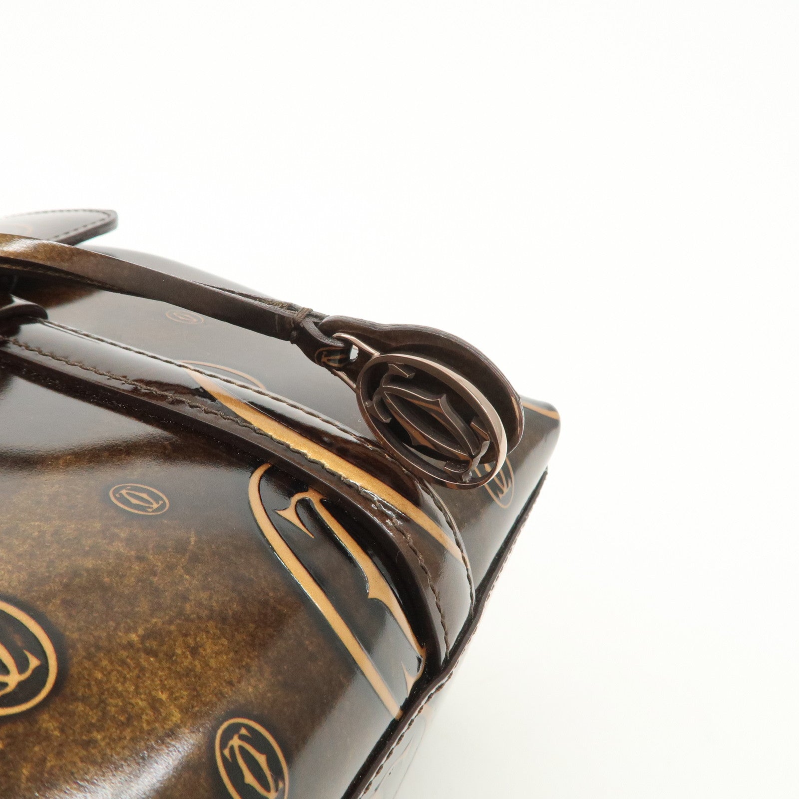 Cartier Happy Birthday 2C Logo Patent Leather Hand Bag Shoulder Bag