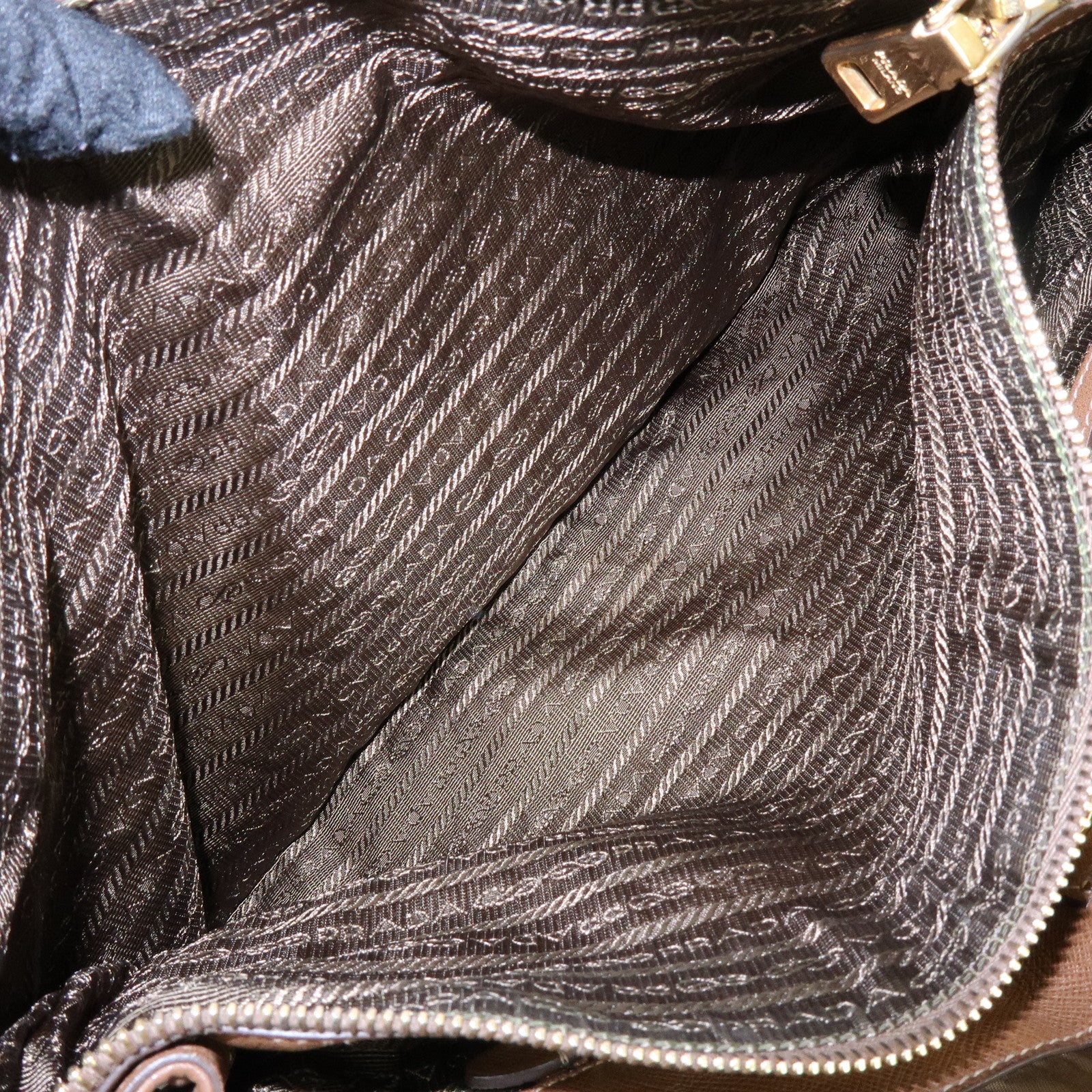 PRADA Triangle Logo Nylon Saffiano Leather 2Way Bag Khaki Brown