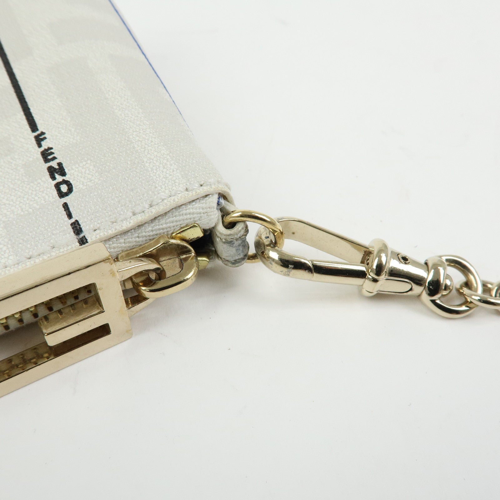 FENDI Zucca PVC Chain Accessory Pouch Hand Bag White 8BR592
