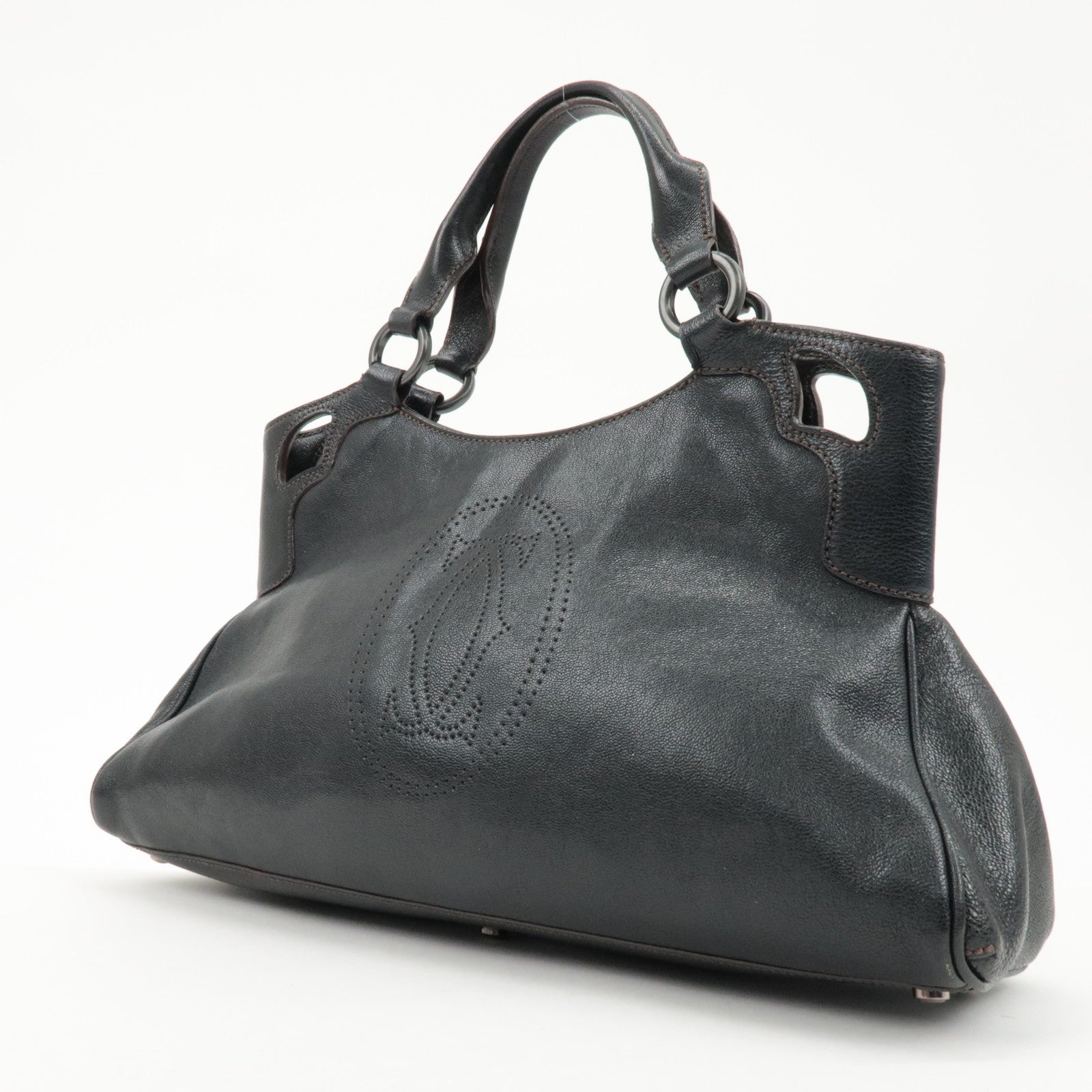 Cartier Must Line Leather Marcello Hand Bag Black Used