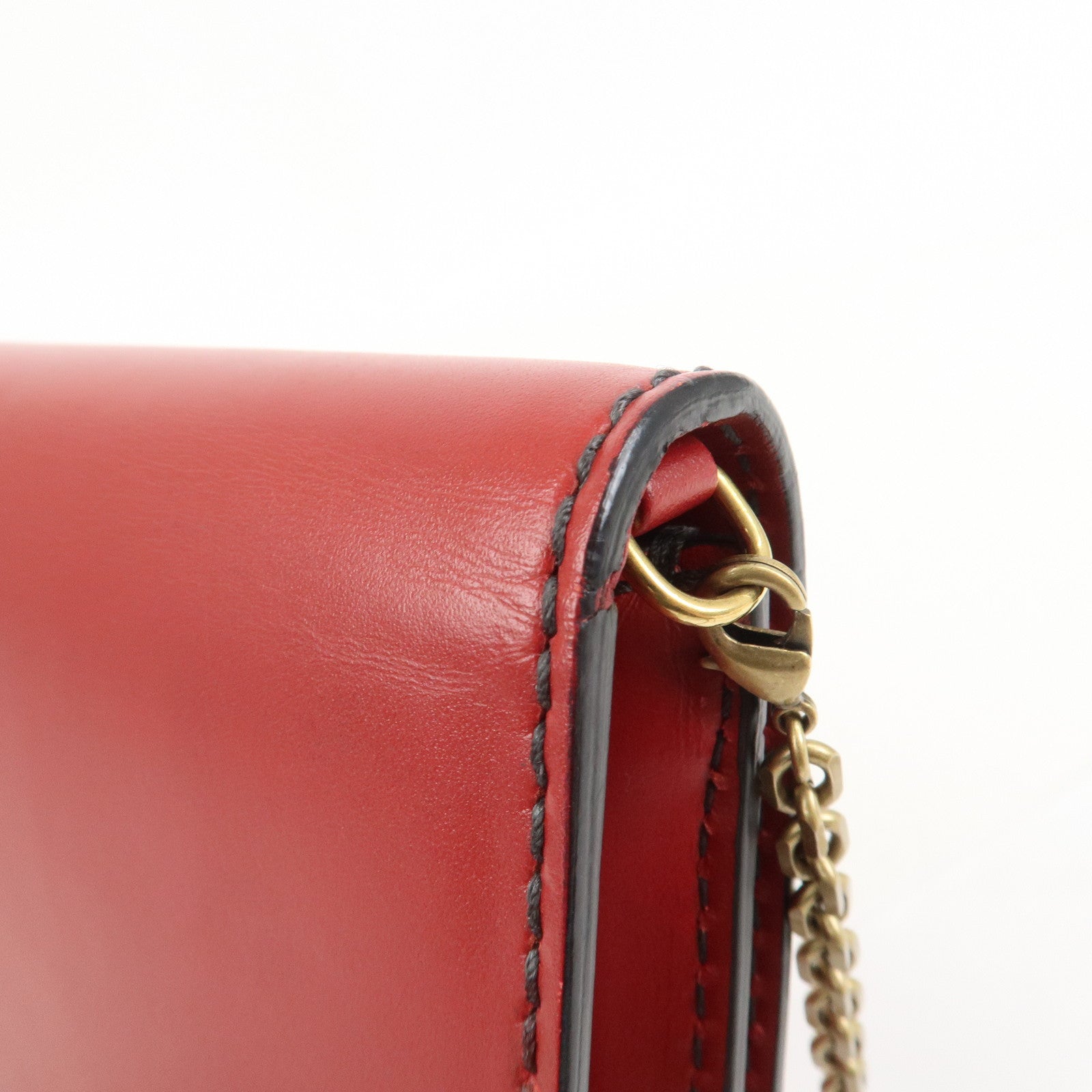 Christian Dior J’Adior Leather Chain Wallet WOC Shoulder Bag Red