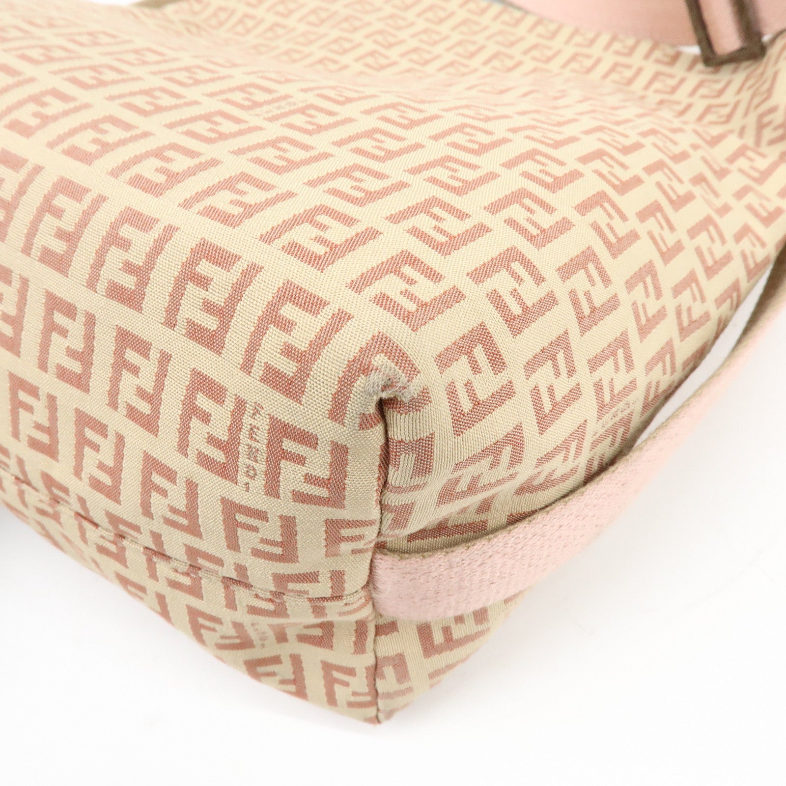 FENDI Zucchino Canvas Leather Shoulder Bag Beige Pink 8BR318