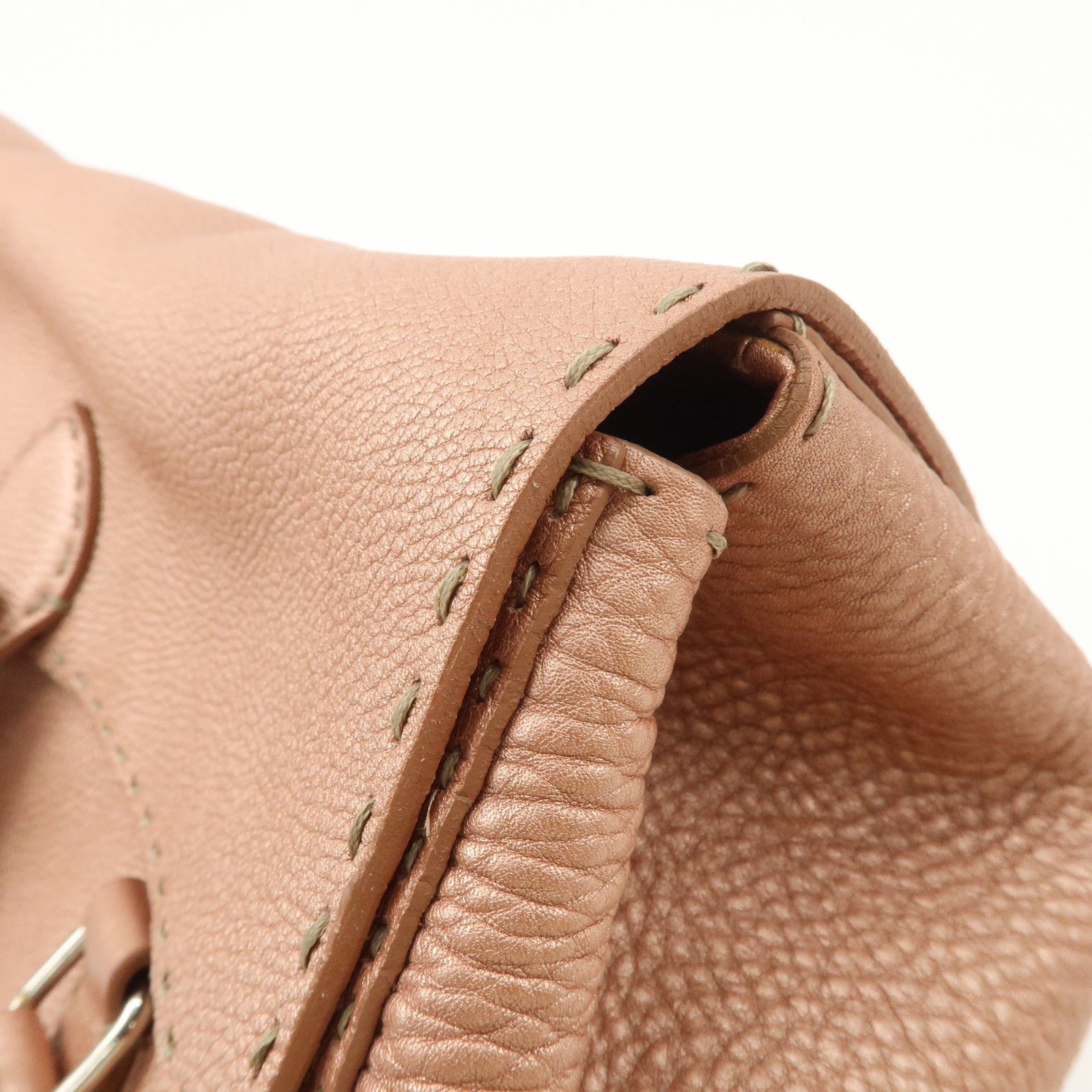FENDI Selleria Leather Mini Linda Hand Bag Pink Silver Hardware 8BR458 Used