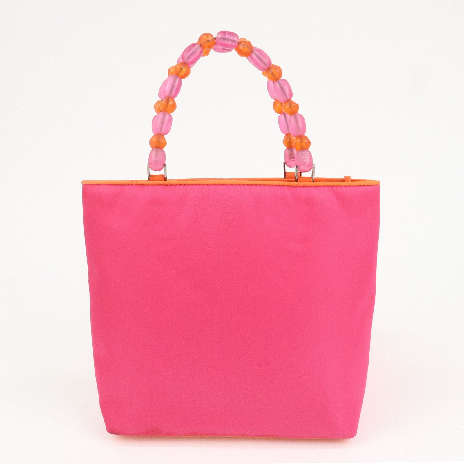 Christian Dior Malice Pearl Logo Nylon Hand Bag Pink Orange