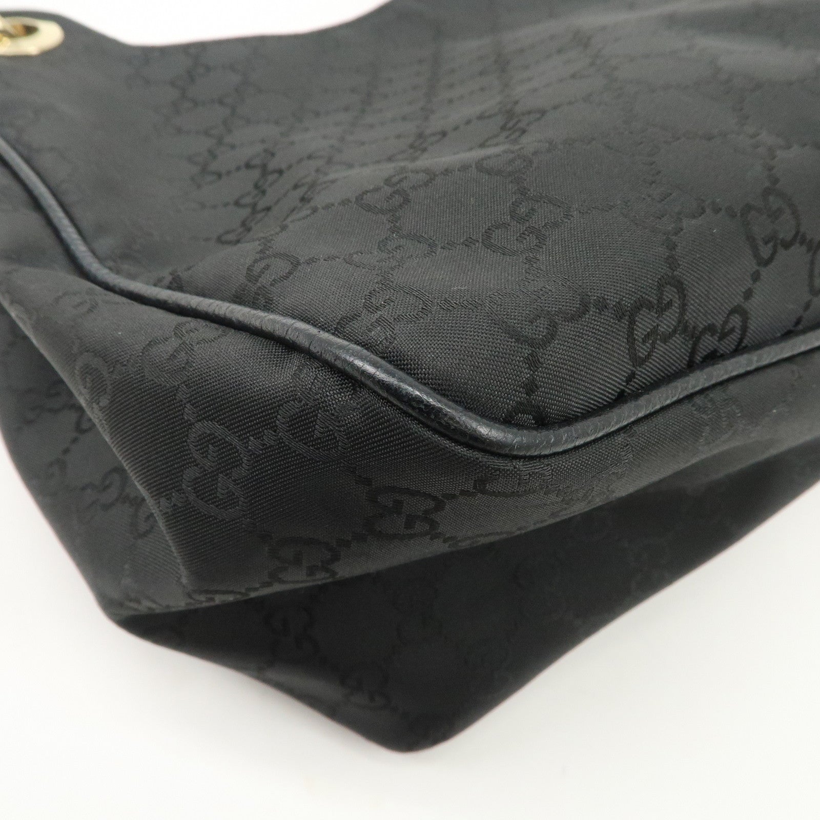 GUCCI GG Nylon Leather Shoulder Bag Hand Bag Black 257268