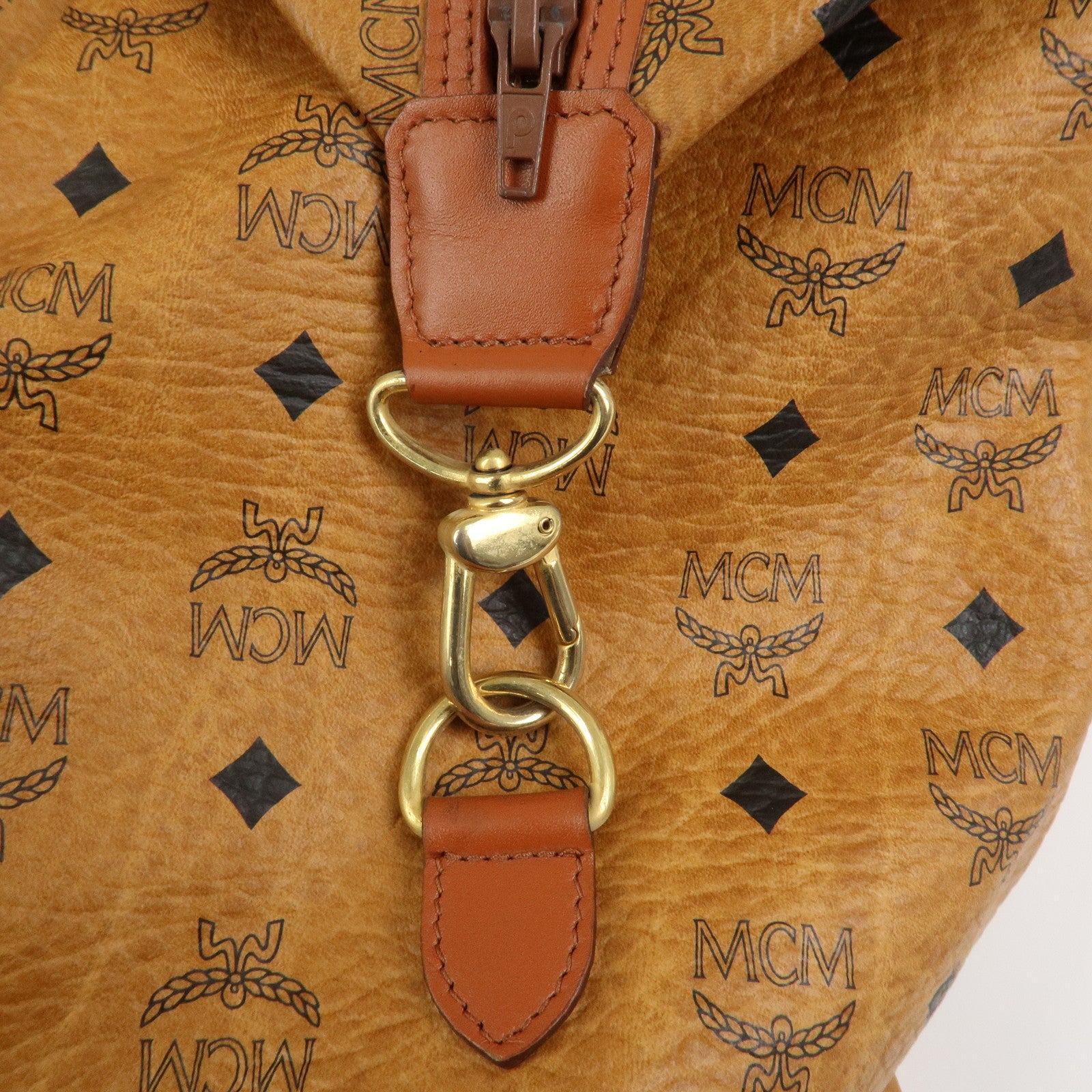 MCM Visetos Leather Boston Bag Shoulder Bag Brown