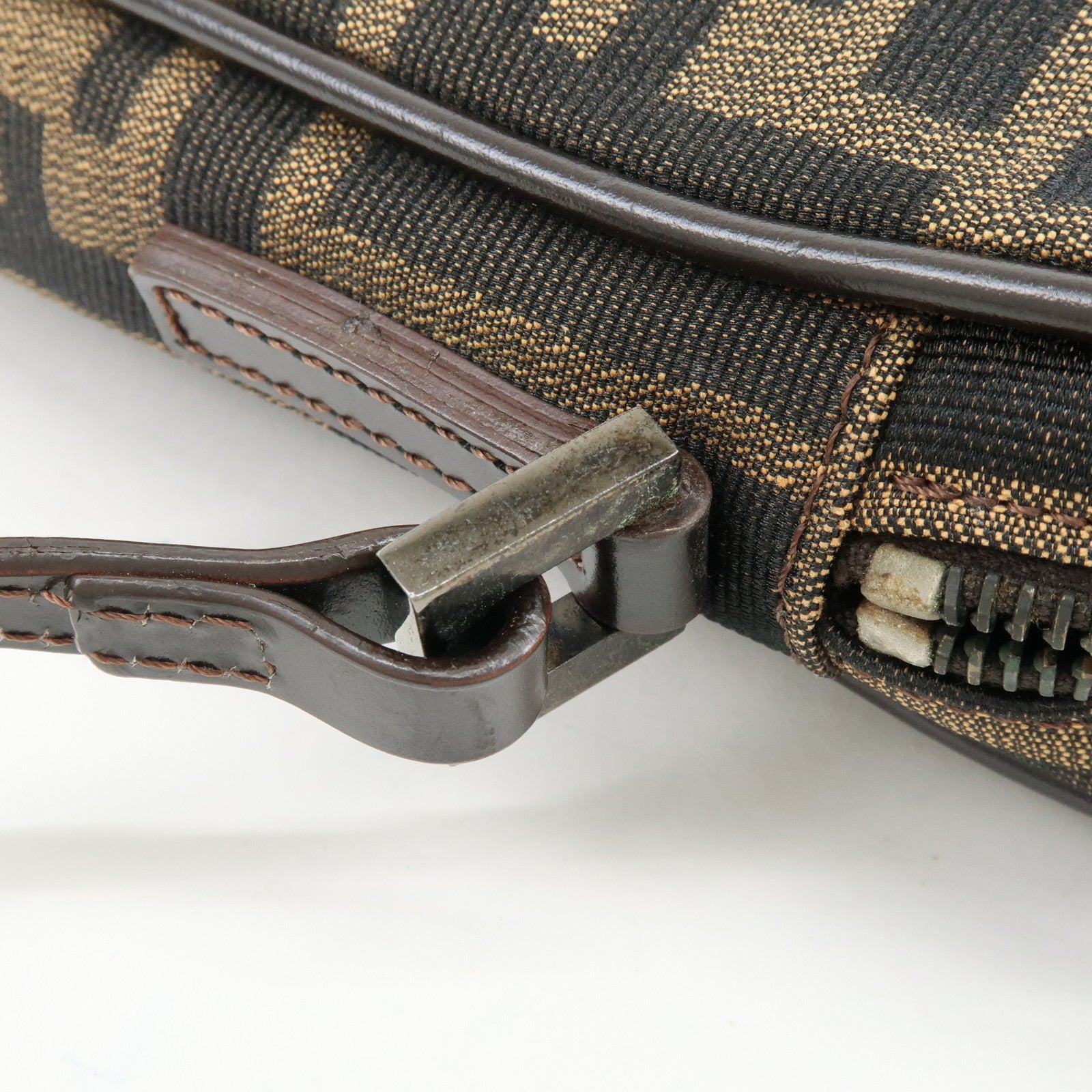 FENDI Zucca Canvas Leather Shoulder Bag Crossbody Bag Brown 8BT053
