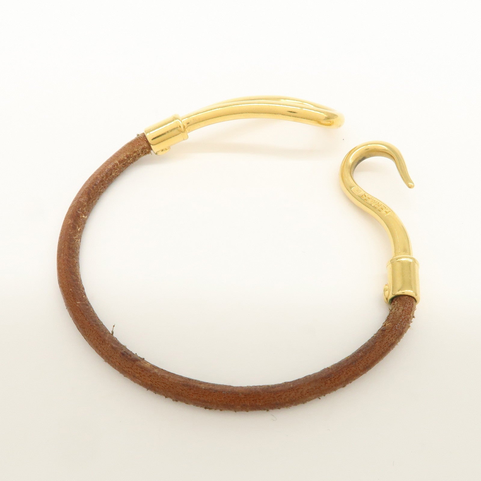 HERMES Leather Jumbo Choker Bracelet Brown Gold