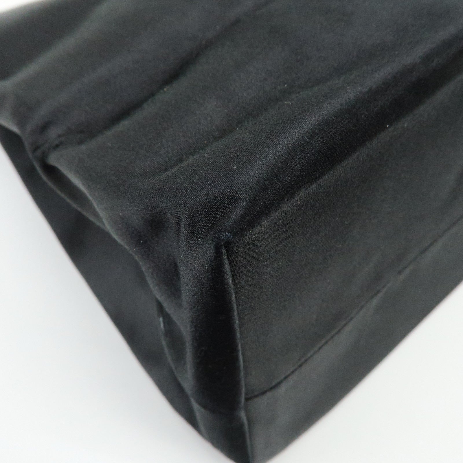 PRADA Triangle Logo Satin Tote Bag Hand Bag Black