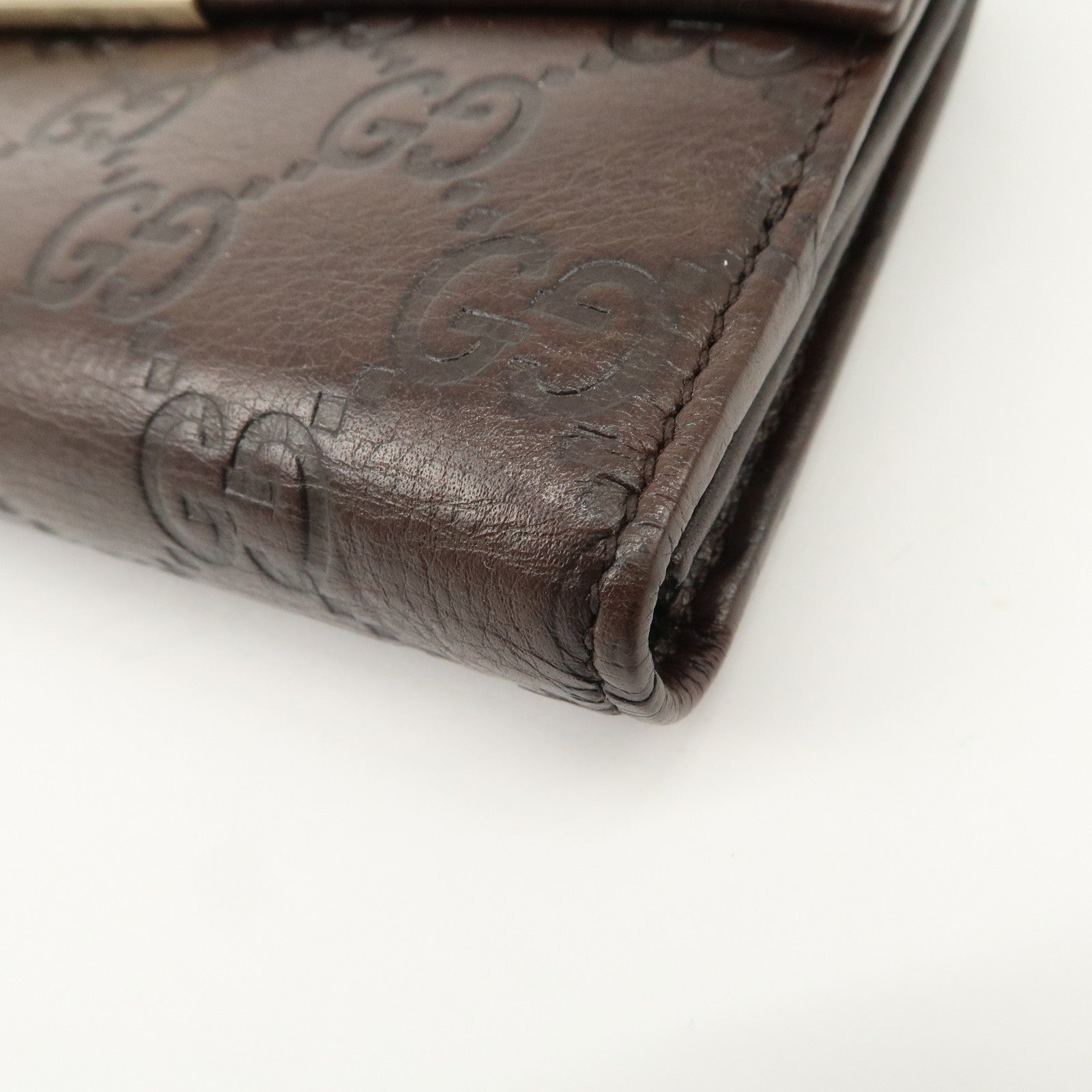 GUCCI Guccissima Leather W Hook Bi-Fold Long Wallet Brown 112715 Used