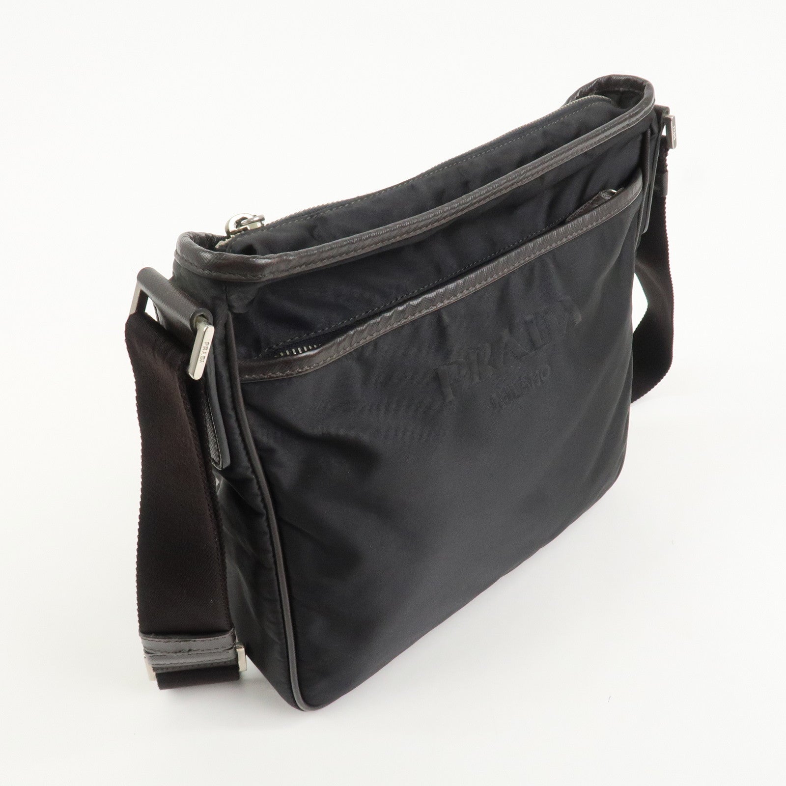 PRADA Triangle Logo Nylon Shoulder Bag Hand Bag Black