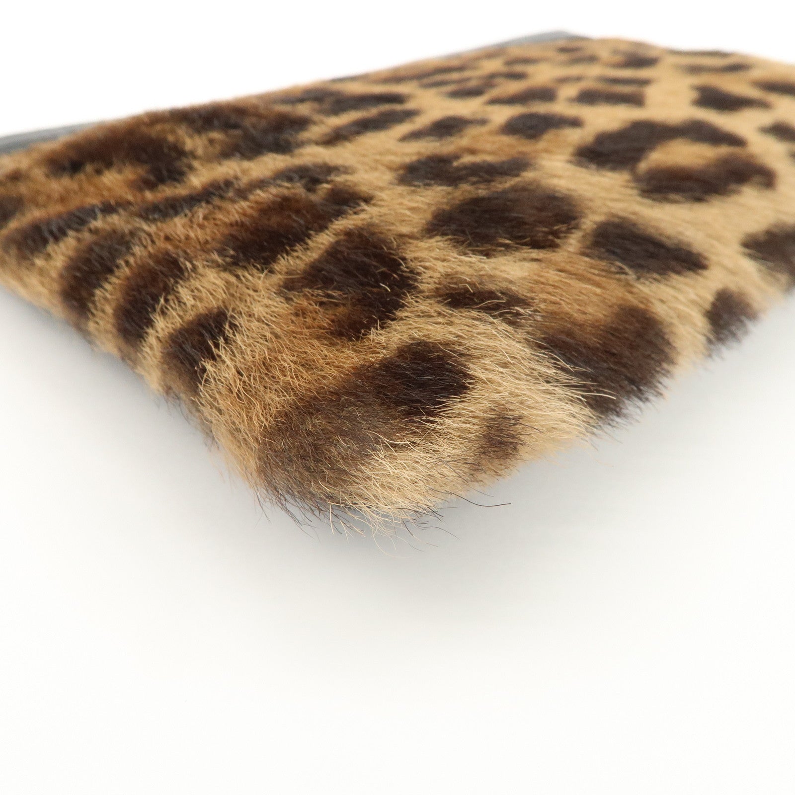 LOEWE Pony Hair Leather Pouch Leopard Brown Black Gold HDW Used