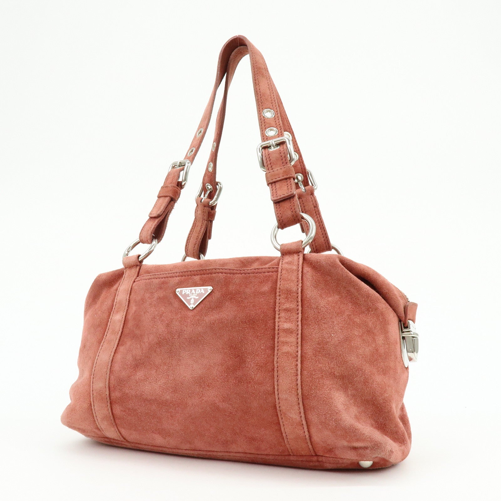 PRADA Suede Boston Bag Hand Bag Pink BR2630