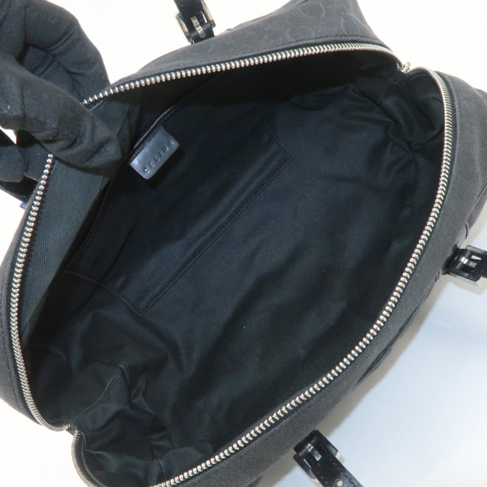 CELINE C Macadam Canvas Leather Mini Boston Bag Black