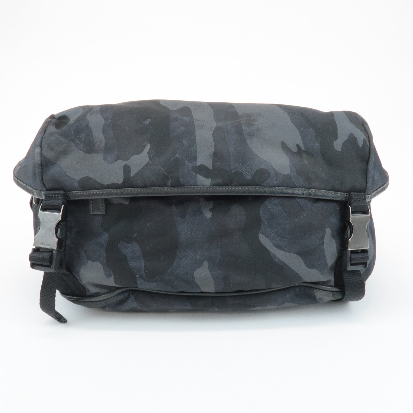 PRADA Triangle Logo Nylon Camouflage Shoulder Bag Black Gray Navy Used