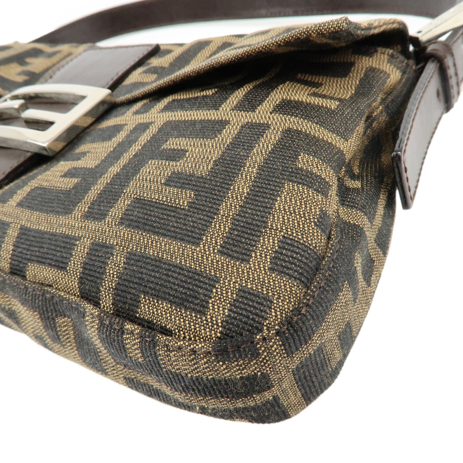 FENDI Mamma Baguette Zucca Canvas Leather Hand Bag Shoulder Bag