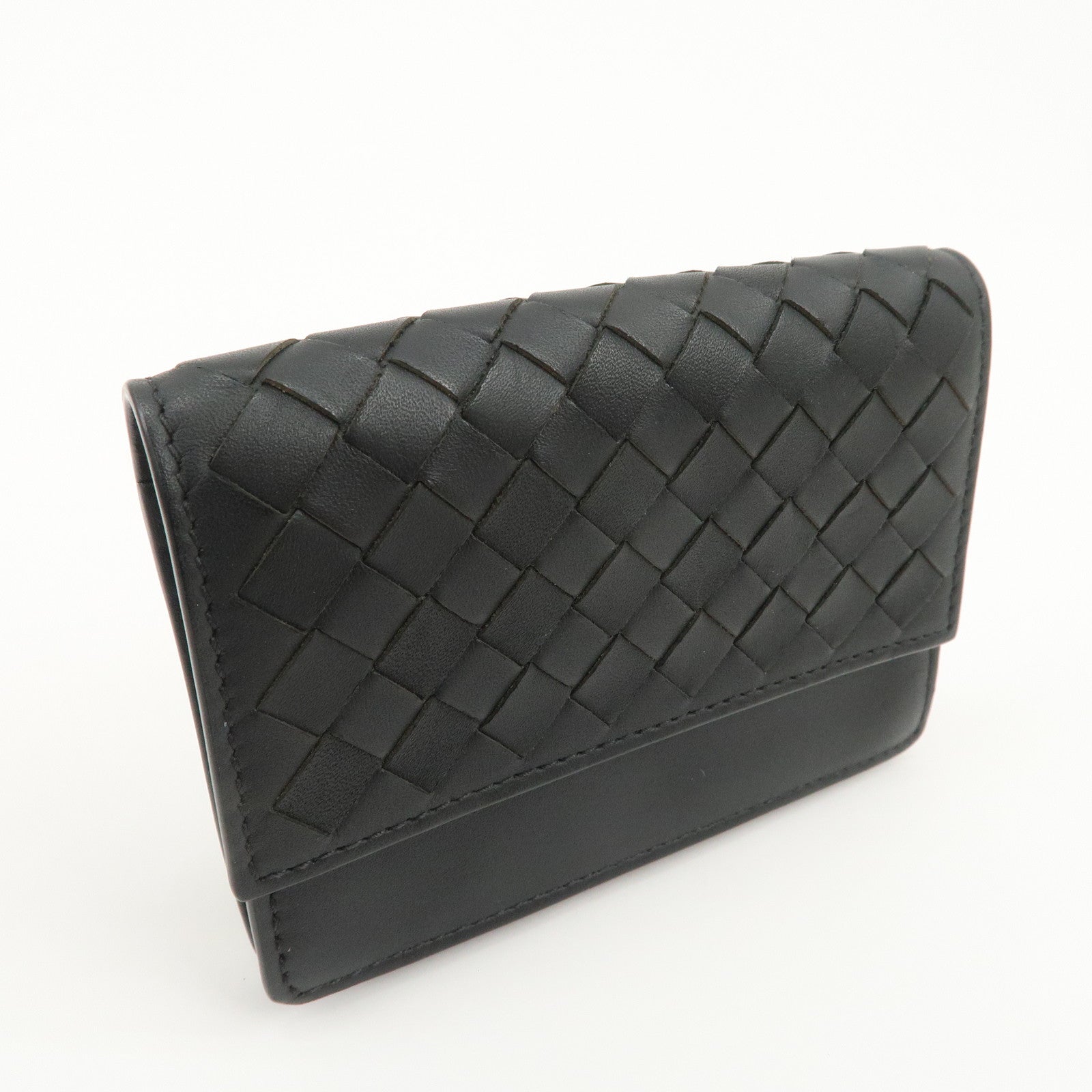 BOTTEGA VENETA Intrecciato Leather Card Case Card Holder Black