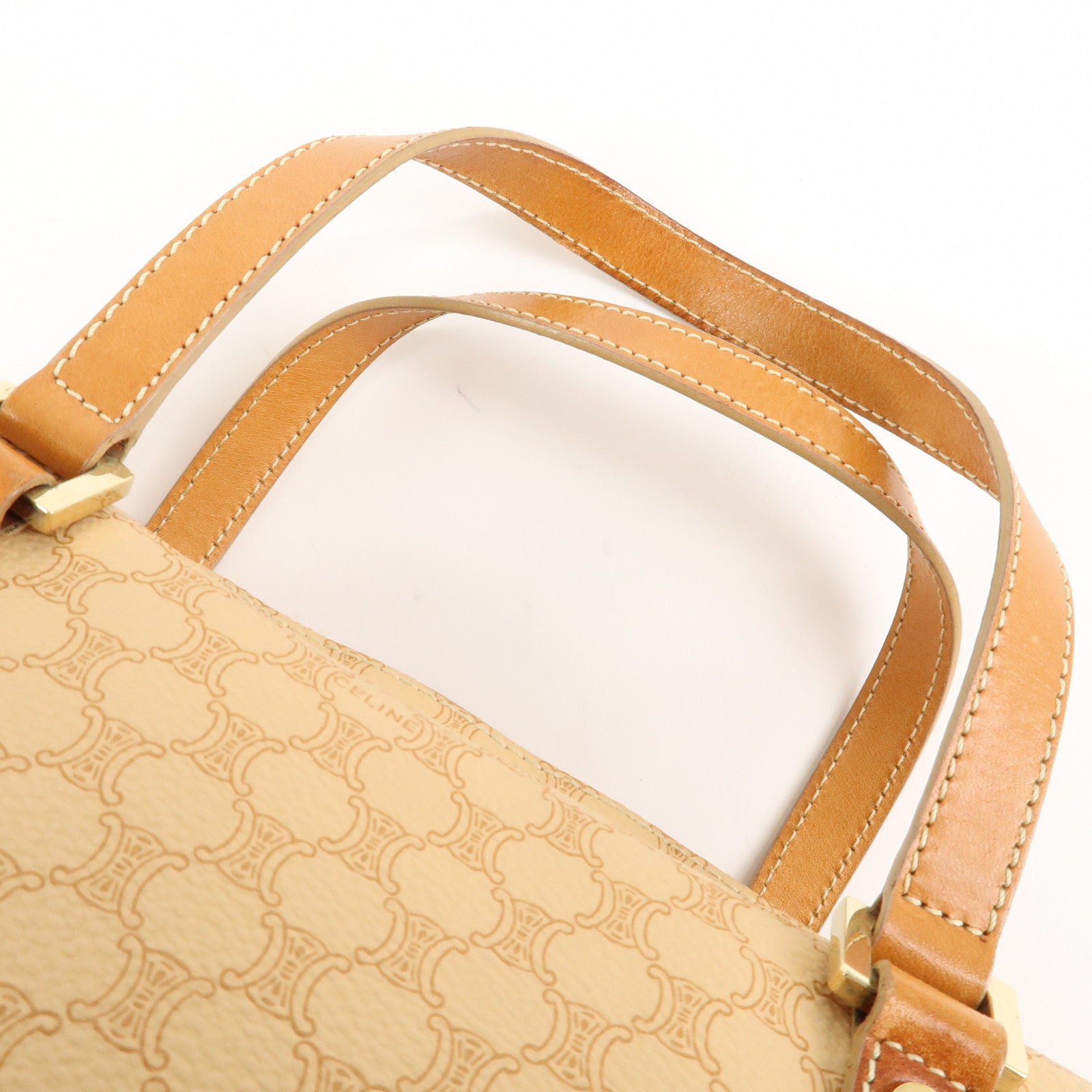 CELINE Macadam PVC Leather Mini Boston Bag Hand Bag Beige Used