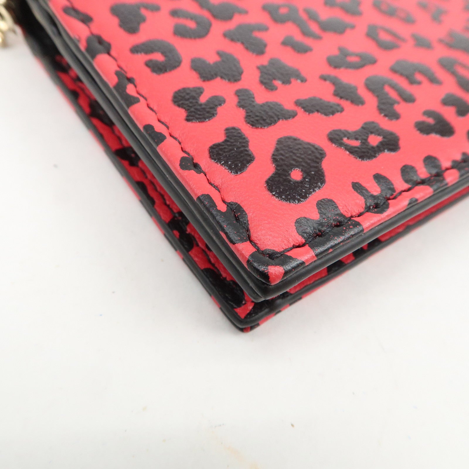 Christian Dior Leopard Embossed Leather Bi-fold Compact Wallet Pink