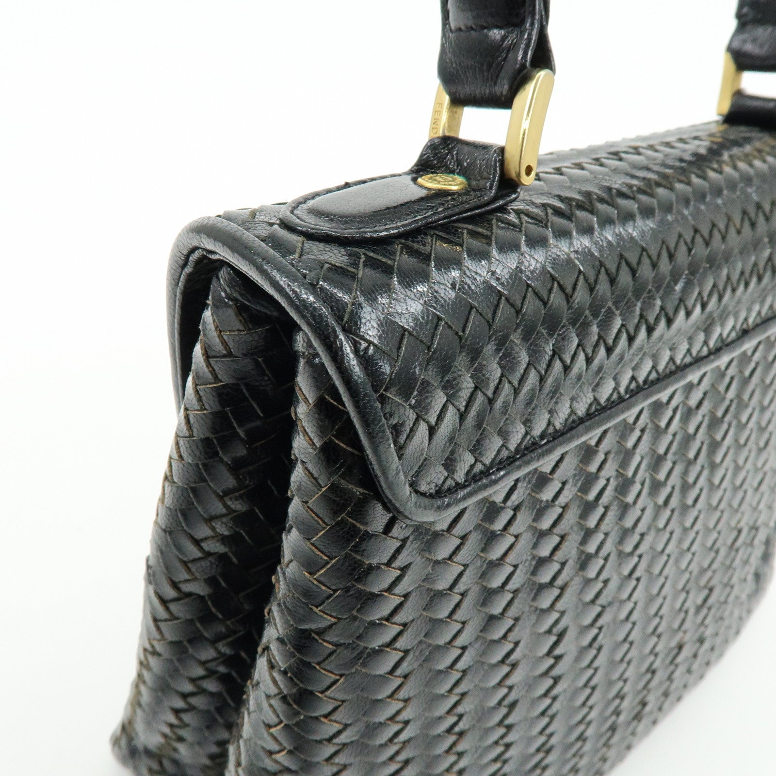 FENDI Leather 2Way Bag Hand Bag Shoulder Bag Black c-13742-2