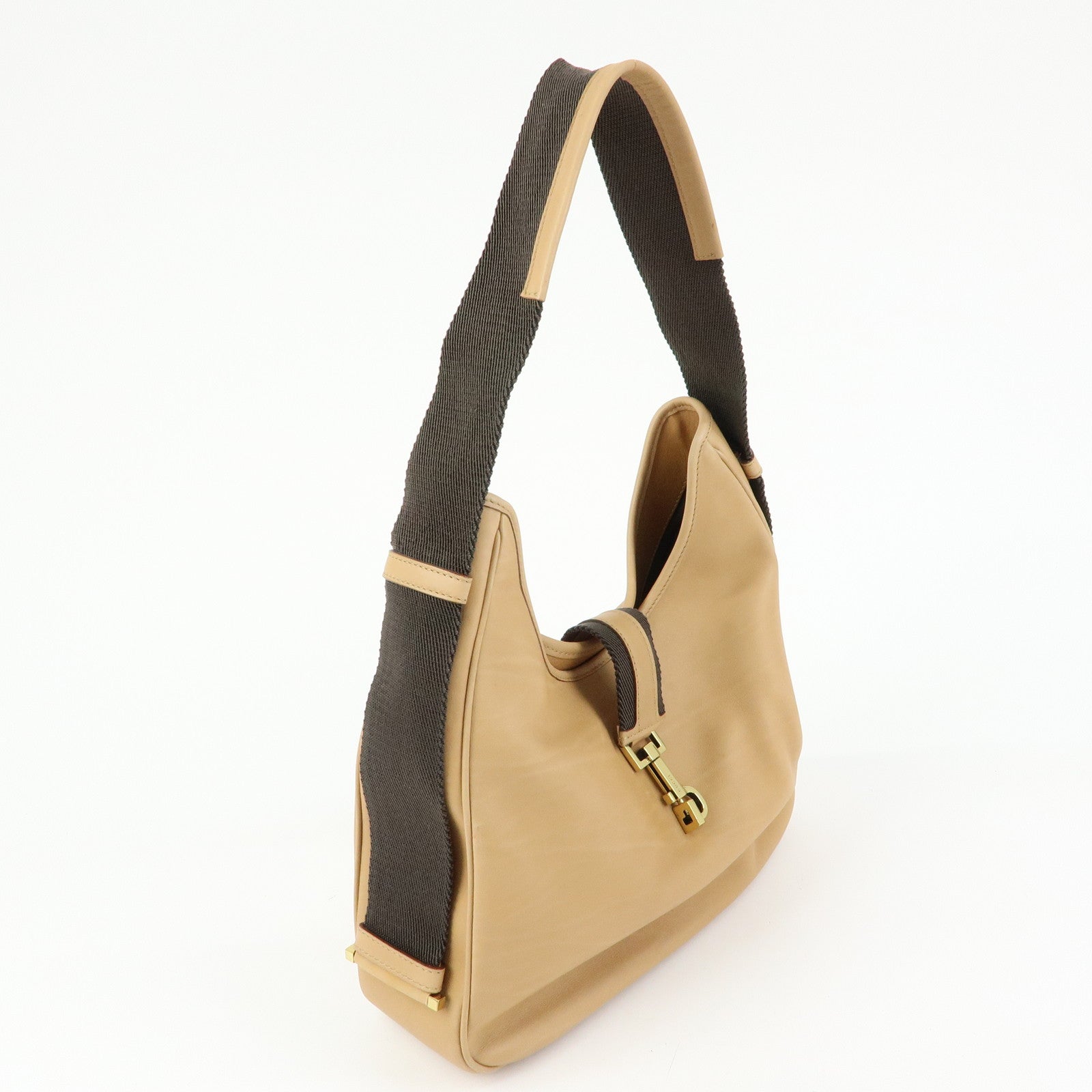 GUCCI Leather Canvas Shoulder Bag Hand Bag Beige Brown 92735