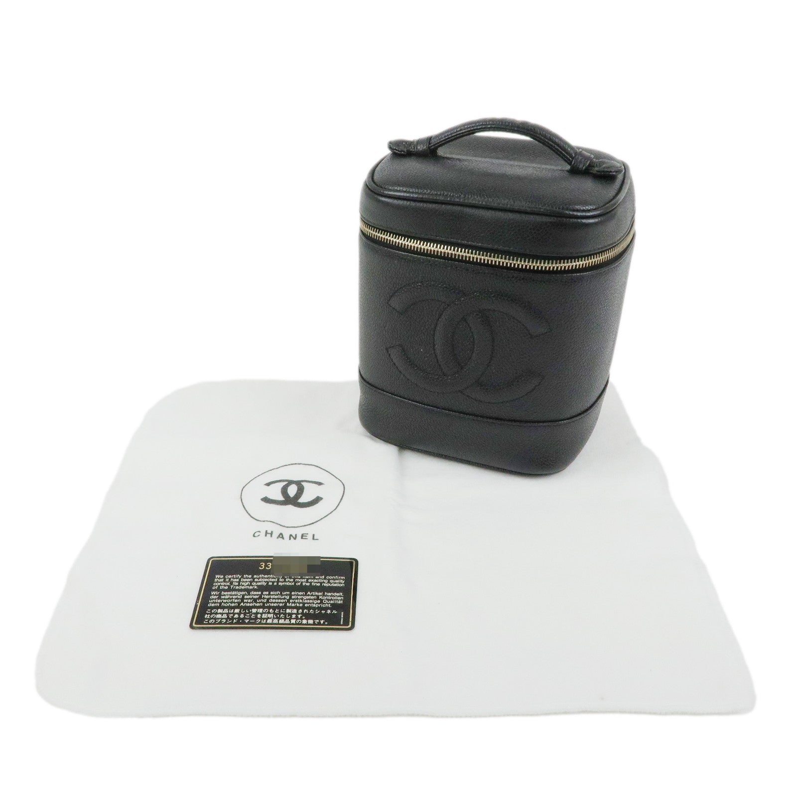 CHANEL COCO Mark Cavairskin Vanity Bag Hand Bag Black A01998