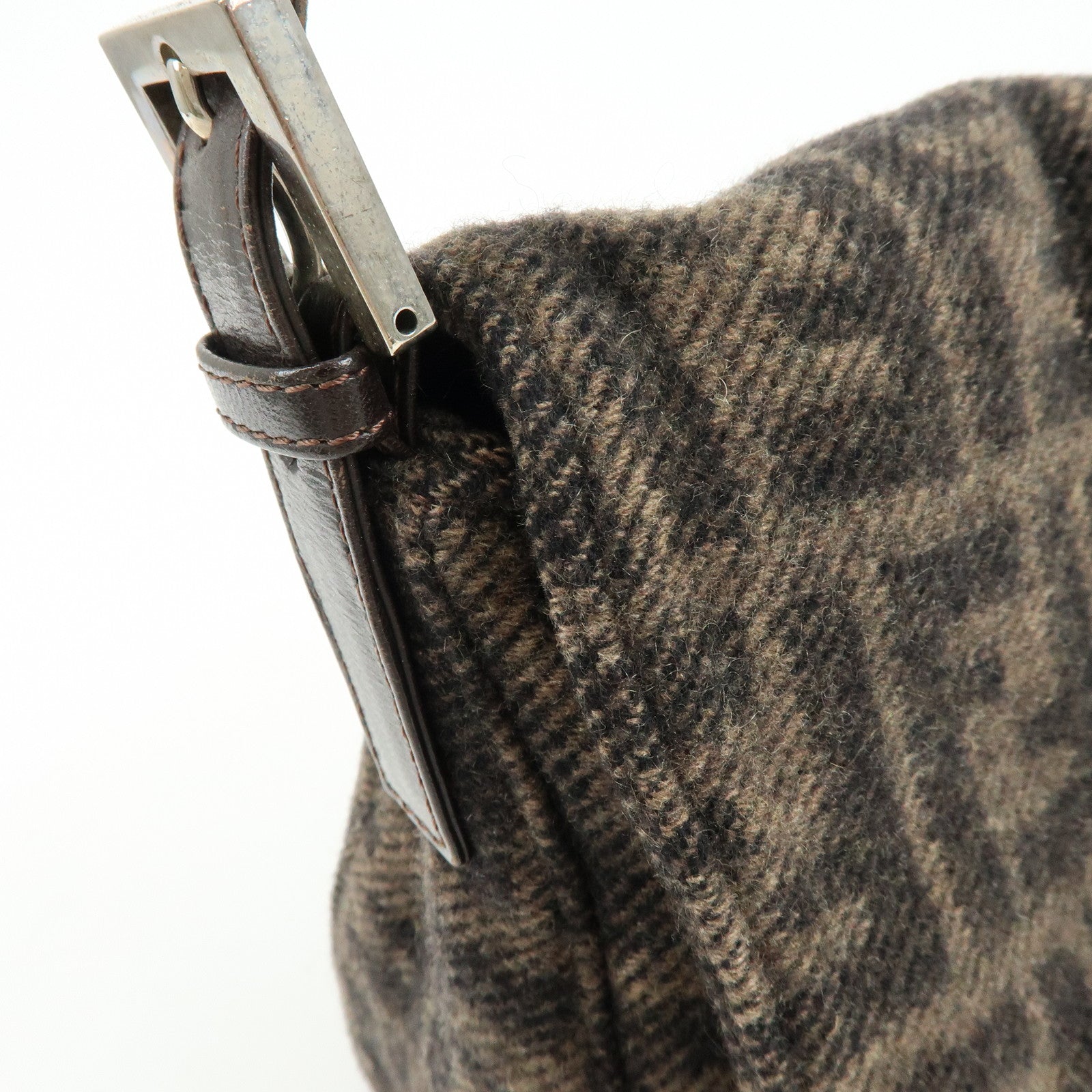 FENDI Mamma Baguette Zucca Wool Leather Shoulder Bag Brown 26325