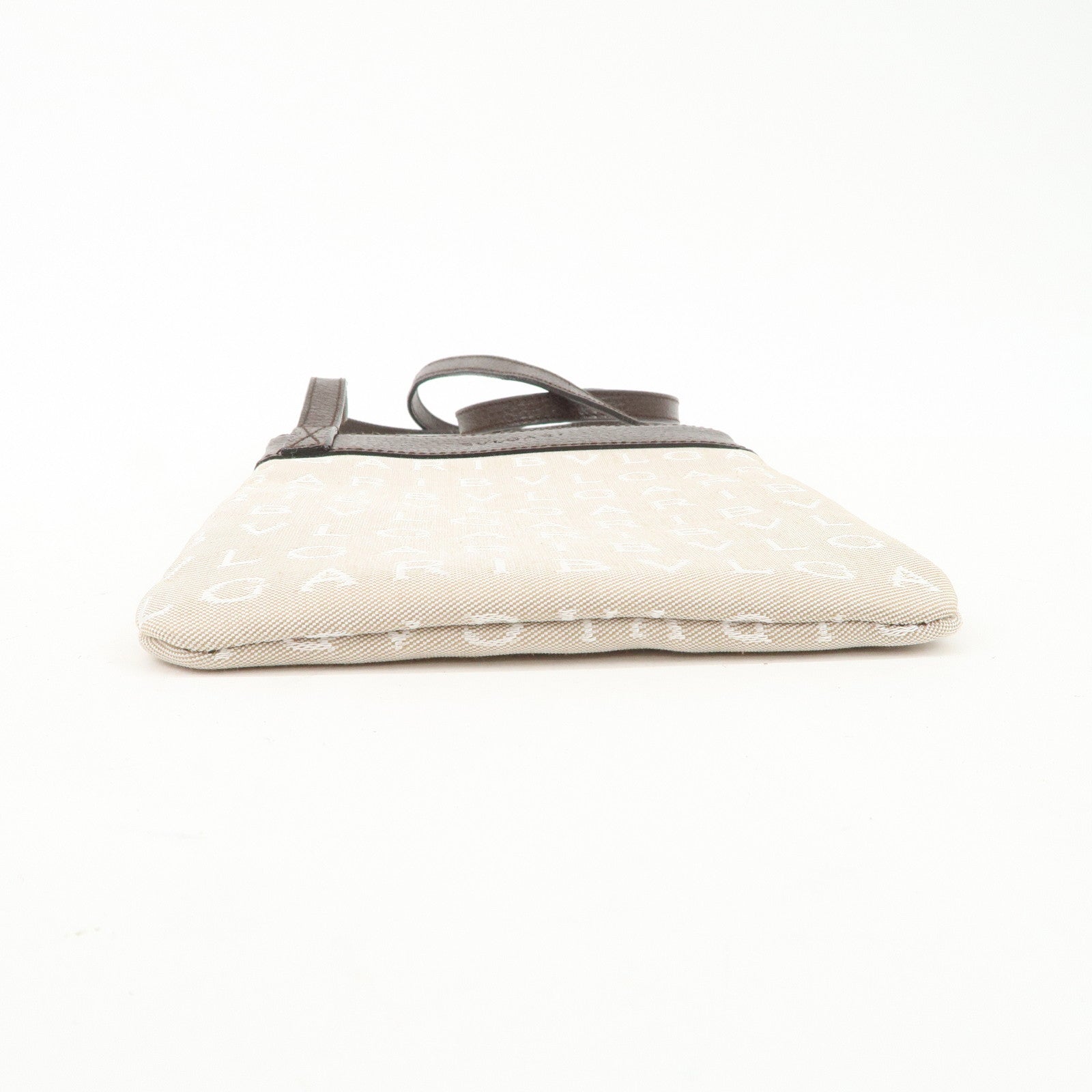 BVLGARI Logo Mania Canvas Leather Shoulder Bag Beige Dark Brown