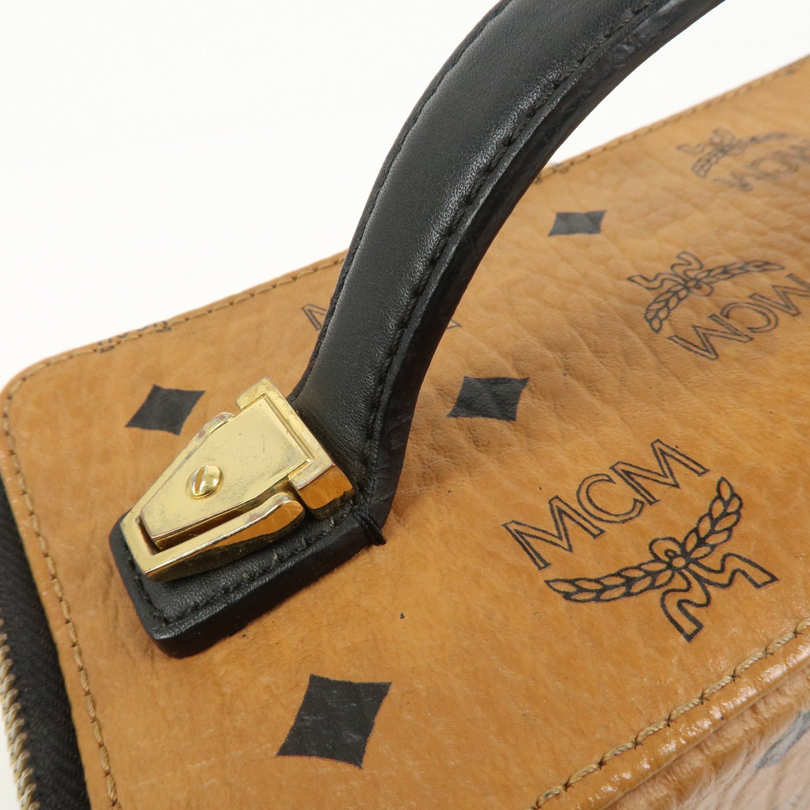MCM Visetos Leather 2Way Vanity Bag Shoulder Bag Brown