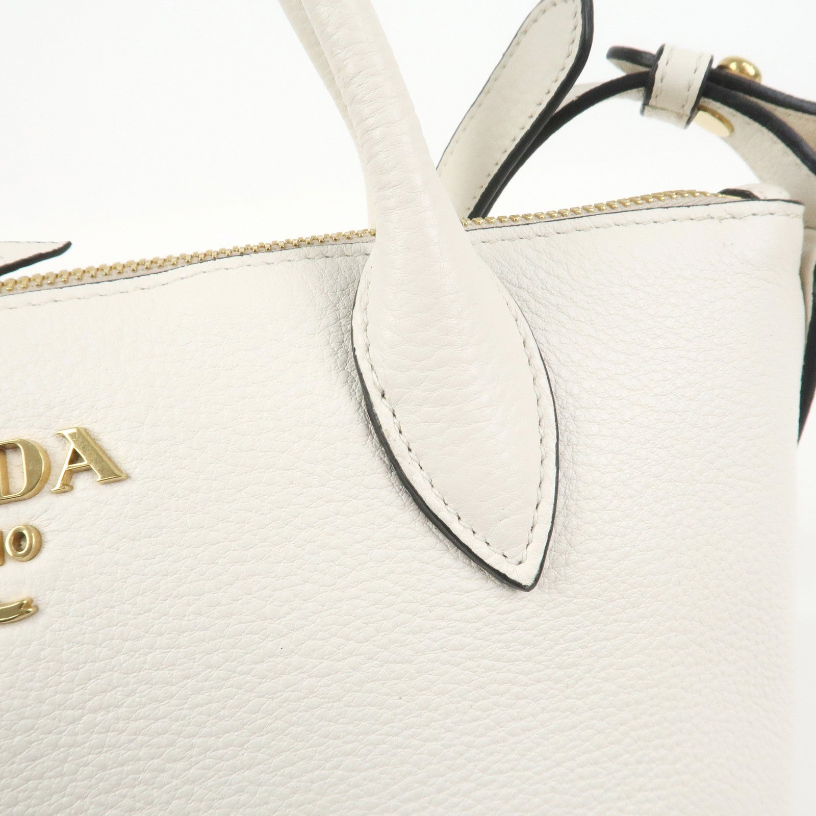 PRADA Vitello Daino Leather 2Way Bag Hand Shoulder Bag White 1BA111