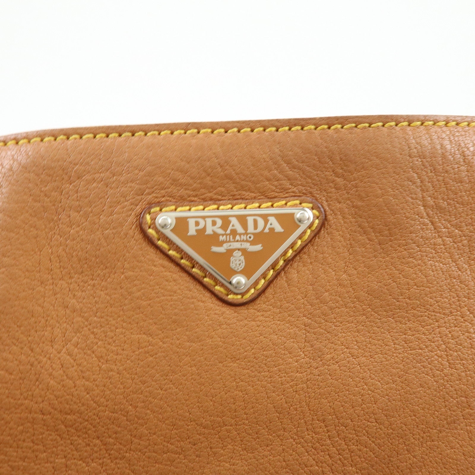 PRADA Triangle Logo Calf Leather Shoulder Crossbody Bag Brown