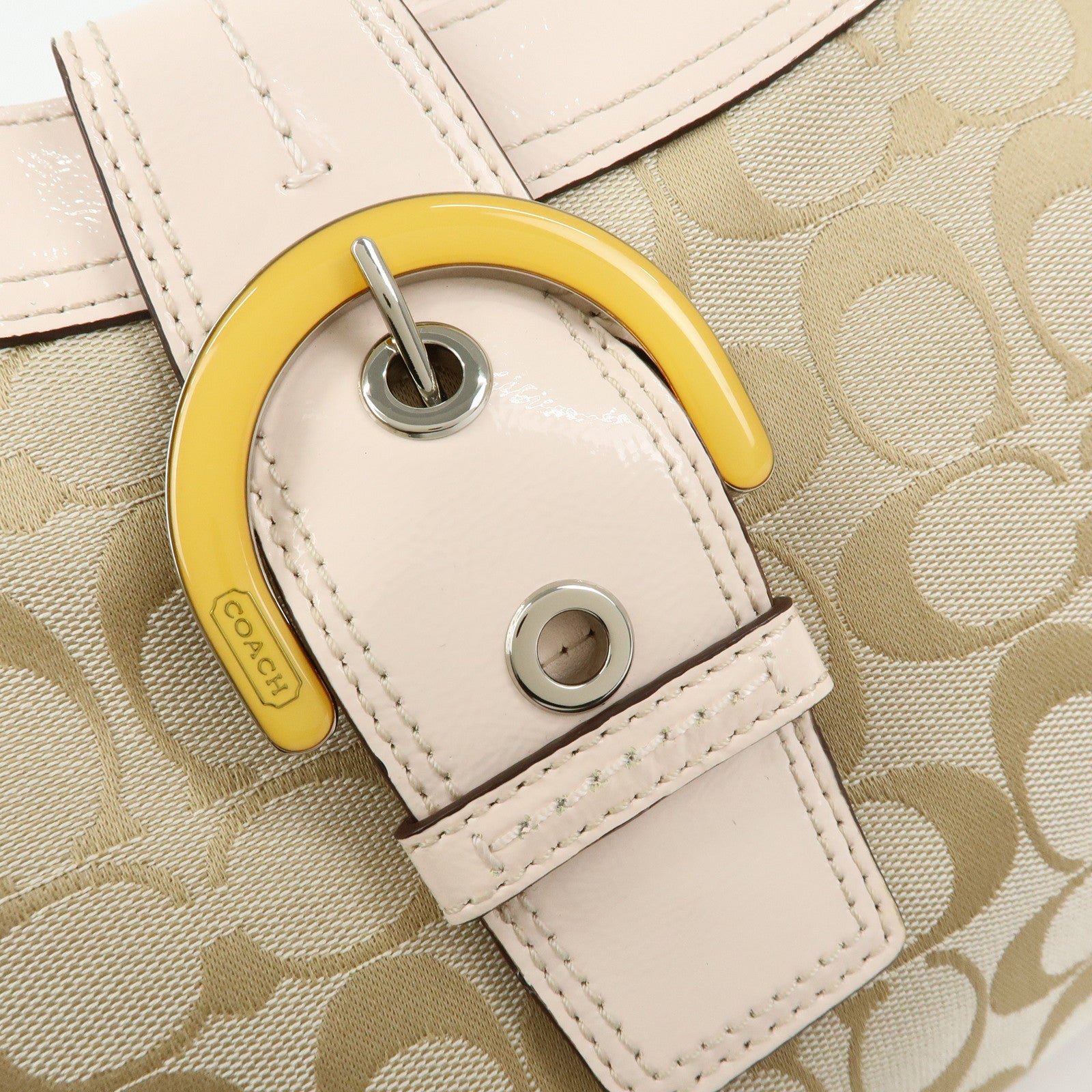 COACH Signature Canvas Patent Leather Hand Bag Beige