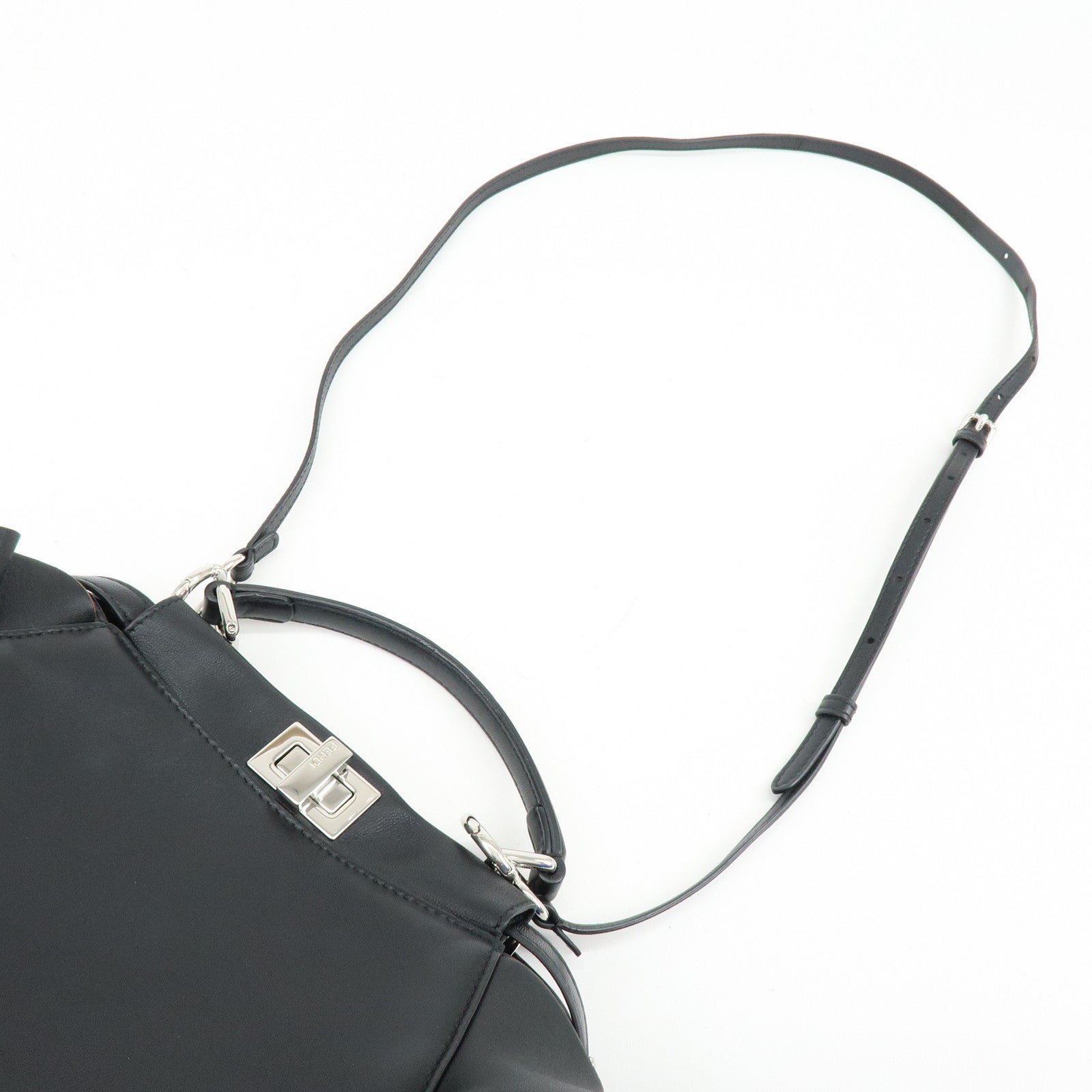 FENDI Mini Peekaboo Leather 2Way Shoulder Hand Bag Black 8BN244
